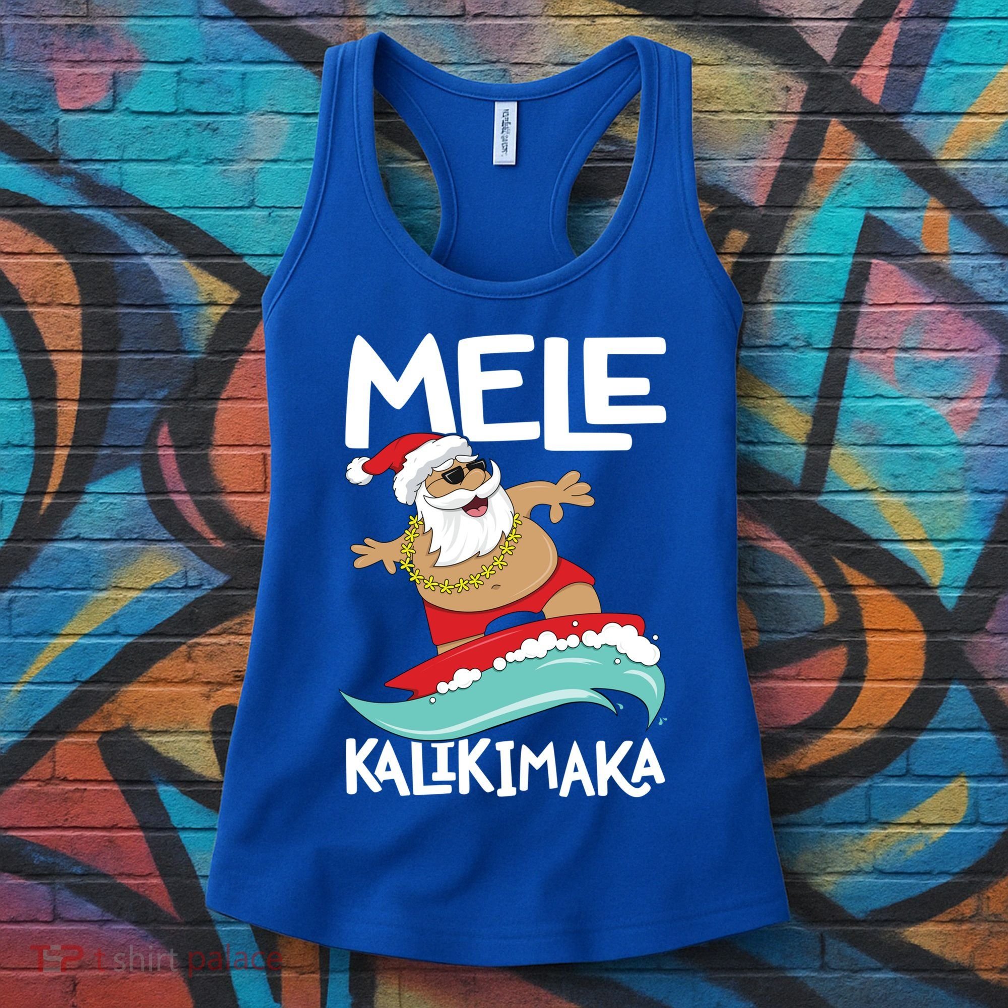 Mele Kalikimaka Hawaiian Christmas Hawaii Surfing Santa Gift Women's Tank Top
