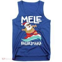 Mele Kalikimaka Hawaiian Christmas Hawaii Surfing Santa Gift Tank Top thumb 0