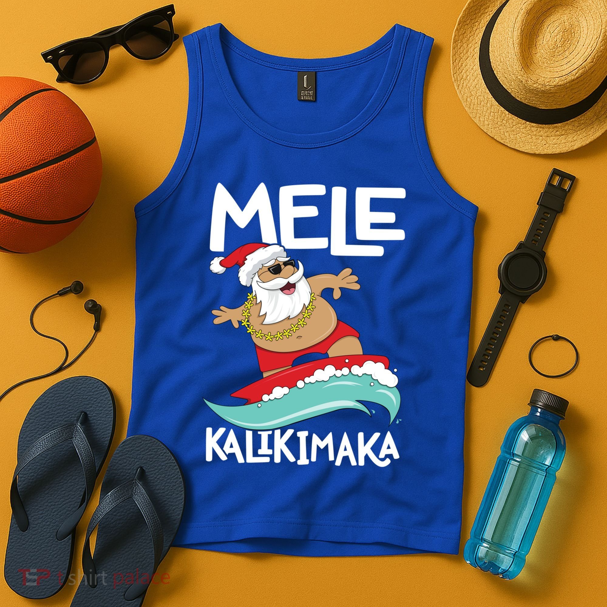 Mele Kalikimaka Hawaiian Christmas Hawaii Surfing Santa Gift Tank Top