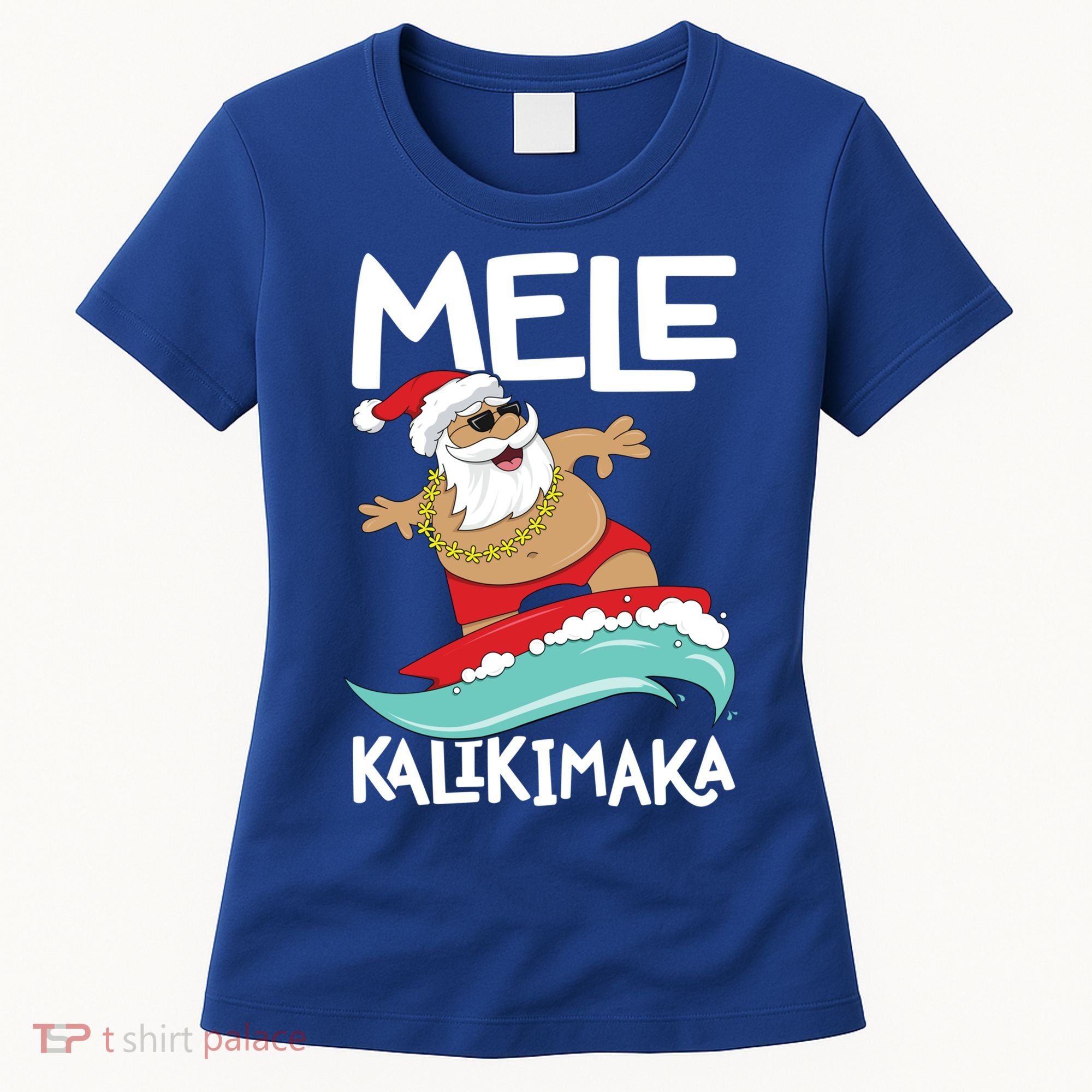 Mele Kalikimaka Hawaiian Christmas Hawaii Surfing Santa Gift Women's T-Shirt