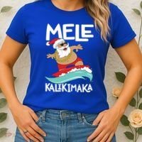 Mele Kalikimaka Hawaiian Christmas Hawaii Surfing Santa Gift Women's T-Shirt thumb 2