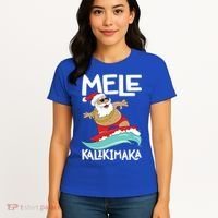 Mele Kalikimaka Hawaiian Christmas Hawaii Surfing Santa Gift Women's T-Shirt thumb 4