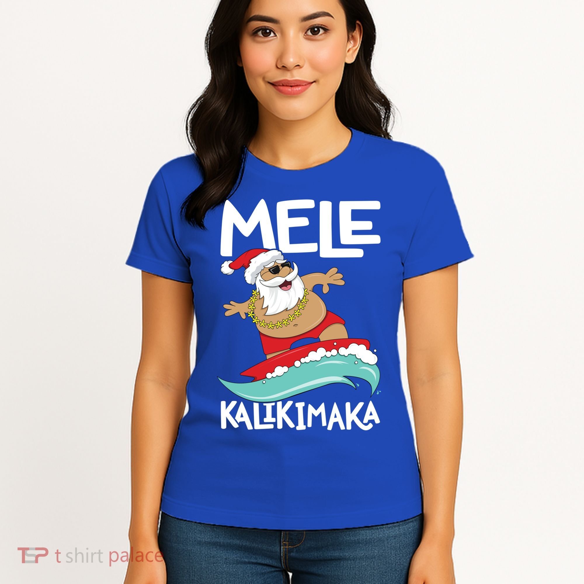 Mele Kalikimaka Hawaiian Christmas Hawaii Surfing Santa Gift Women's T-Shirt