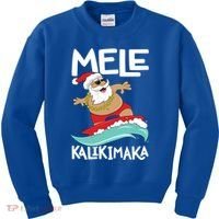 Mele Kalikimaka Hawaiian Christmas Hawaii Surfing Santa Gift Kids Sweatshirt thumb 0
