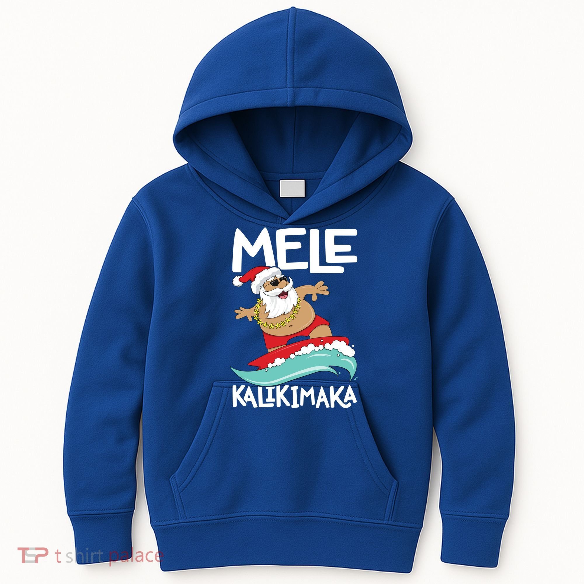 Mele Kalikimaka Hawaiian Christmas Hawaii Surfing Santa Gift Kids Hoodie