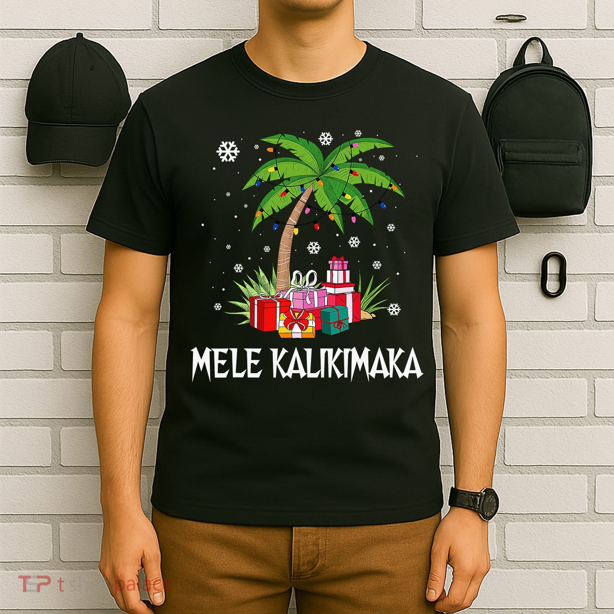 Mele Kalikimaka Hawaiian Christmas Palm Tree Family Pajamas T-Shirt