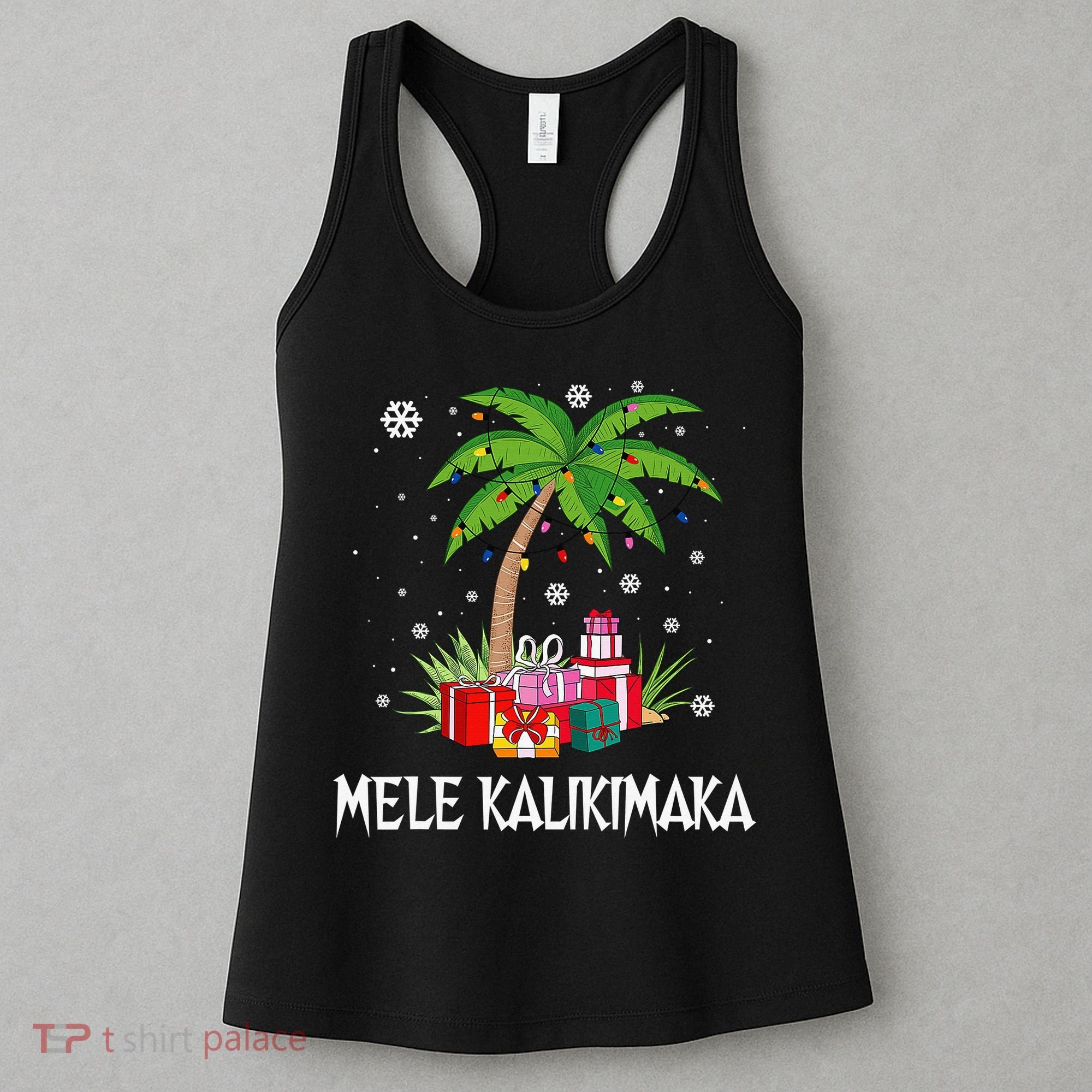 Mele Kalikimaka Hawaiian Christmas Palm Tree Family Pajamas Women's Tank Top