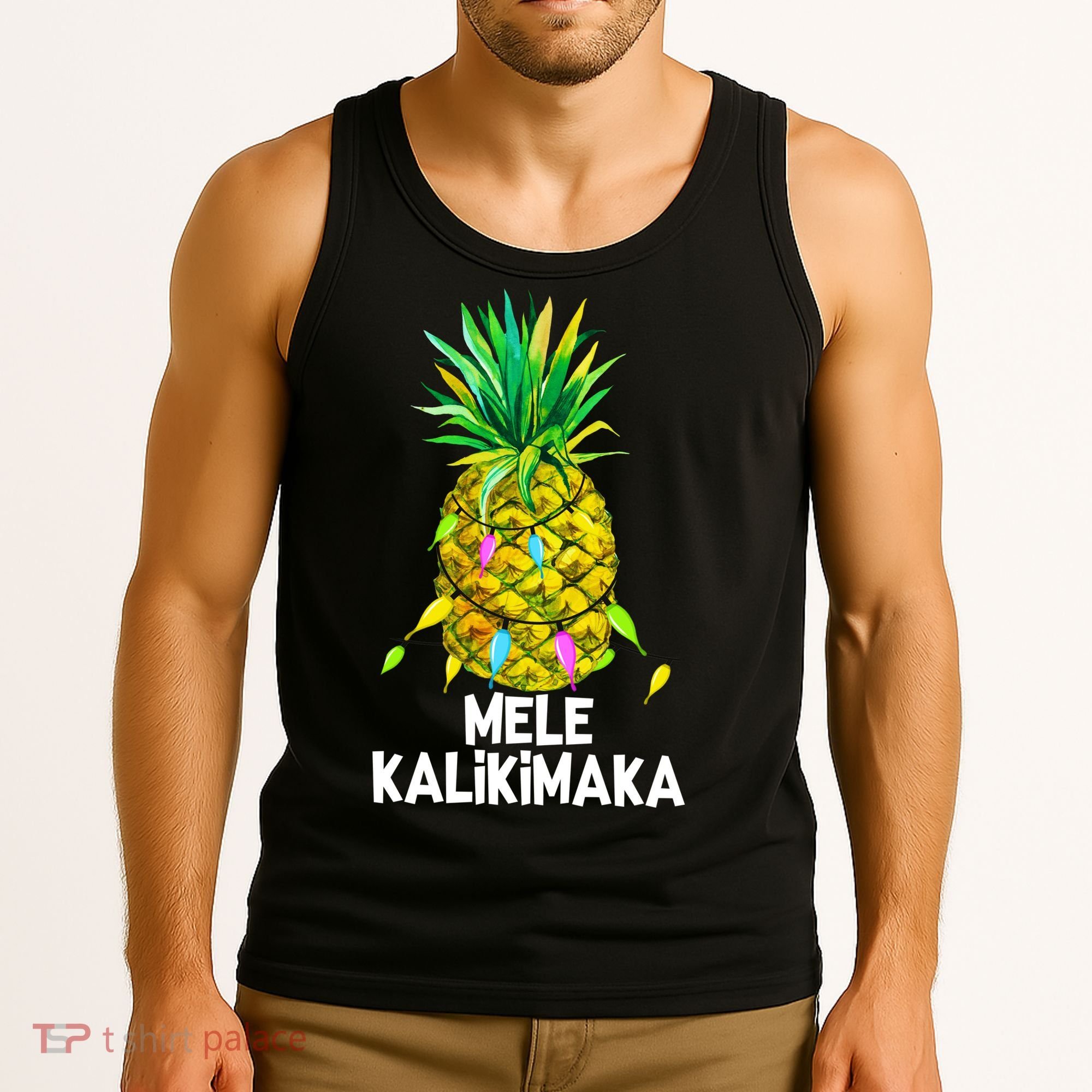 Mele Kalikimaka Pineapple Christmas Lights Tank Top