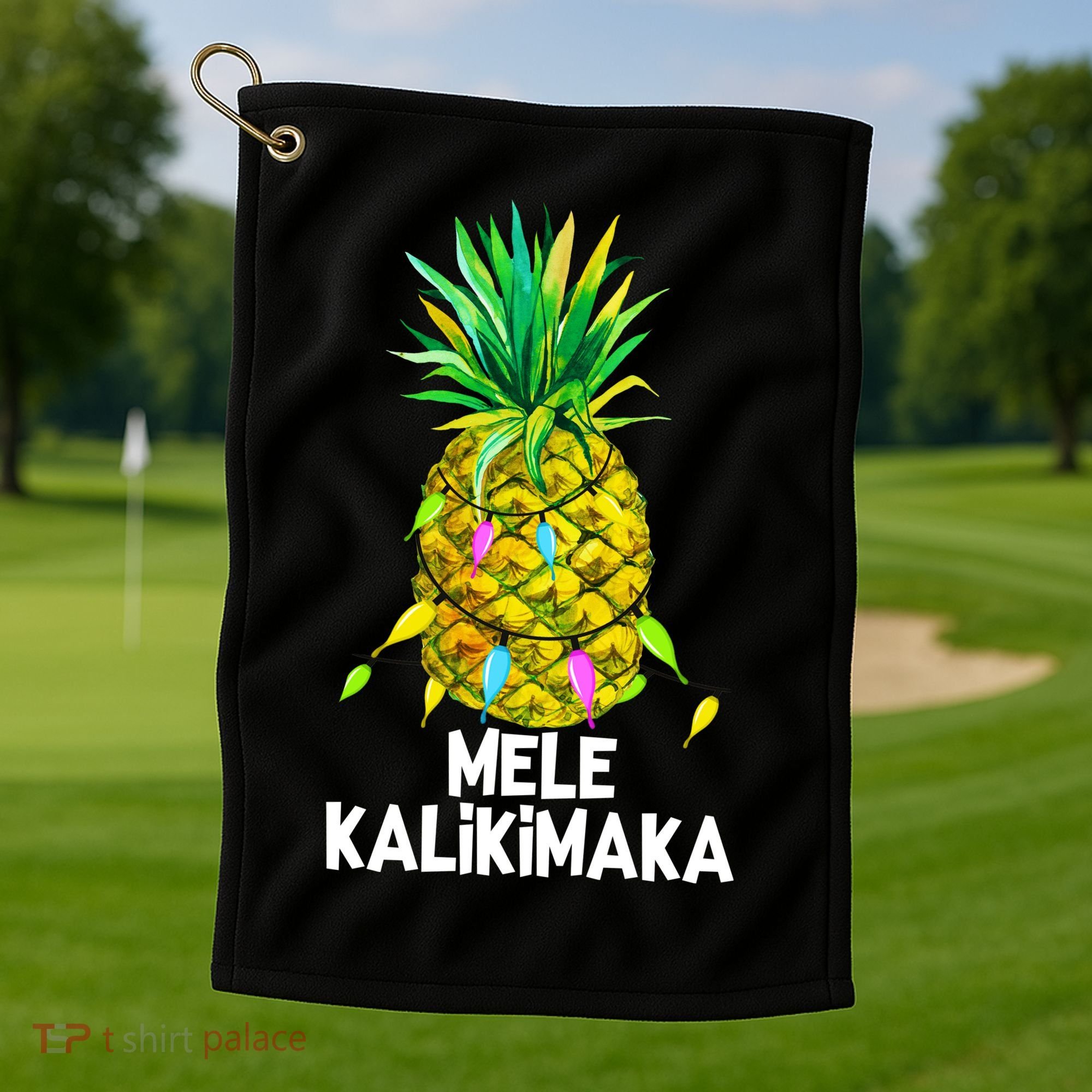 Mele Kalikimaka Pineapple Christmas Lights Golf Towel