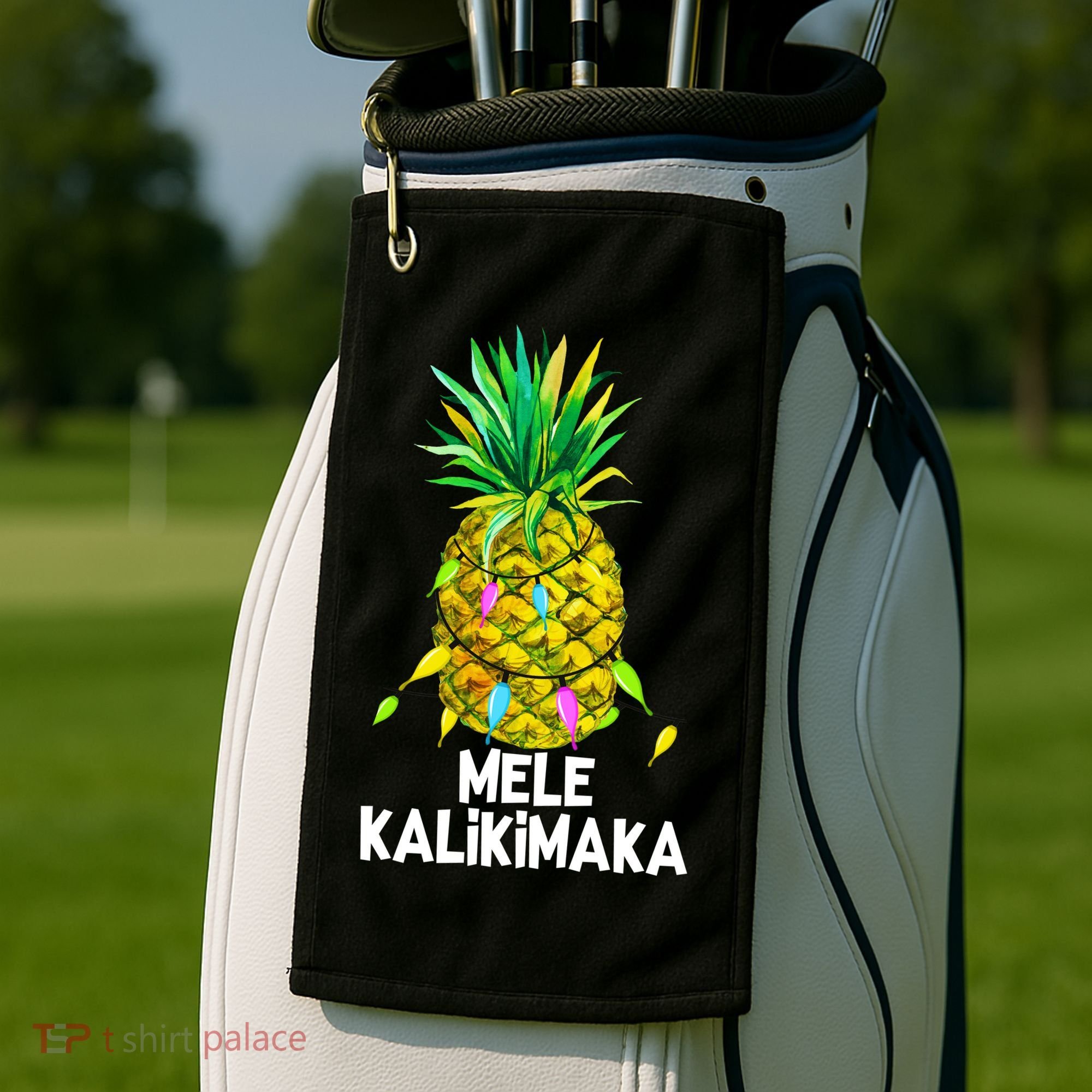 Mele Kalikimaka Pineapple Christmas Lights Golf Towel