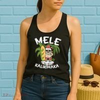 Mele Kalikimaka Palm Tree Hawaiian Christmas In July Women's Tank Top thumb 2