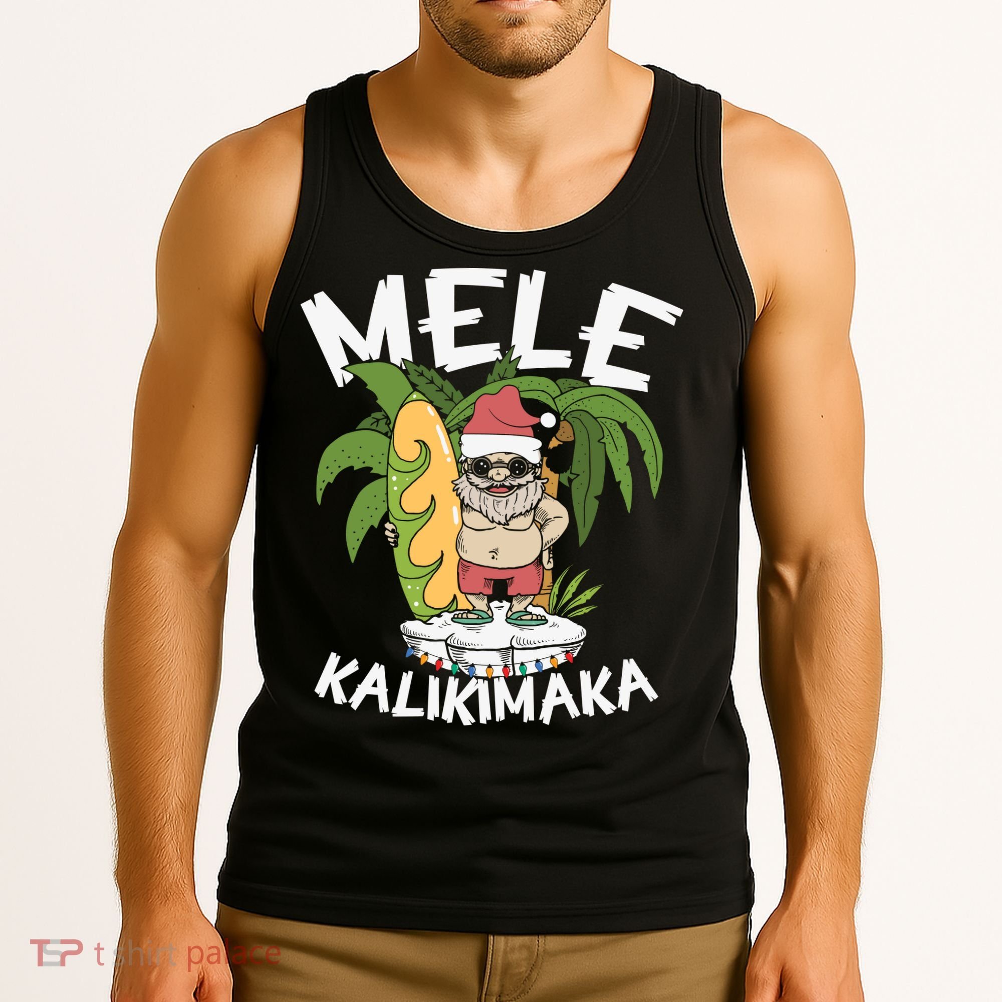 Mele Kalikimaka Palm Tree Hawaiian Christmas In July Tank Top