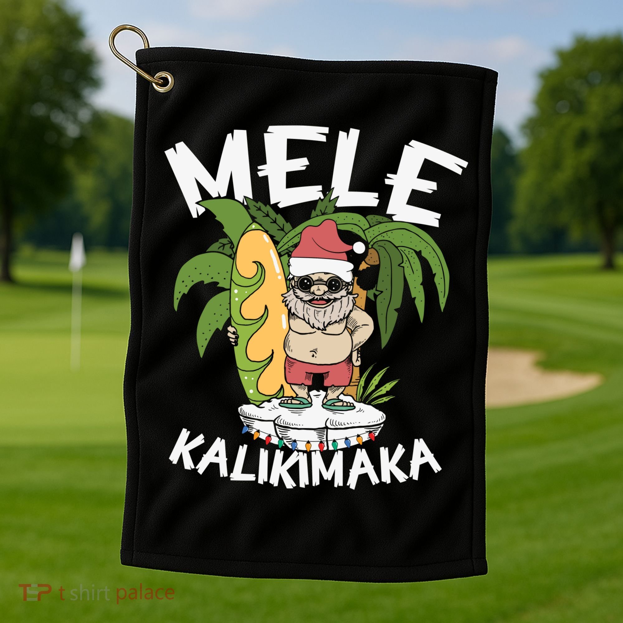 Mele Kalikimaka Palm Tree Hawaiian Christmas In July Golf Towel