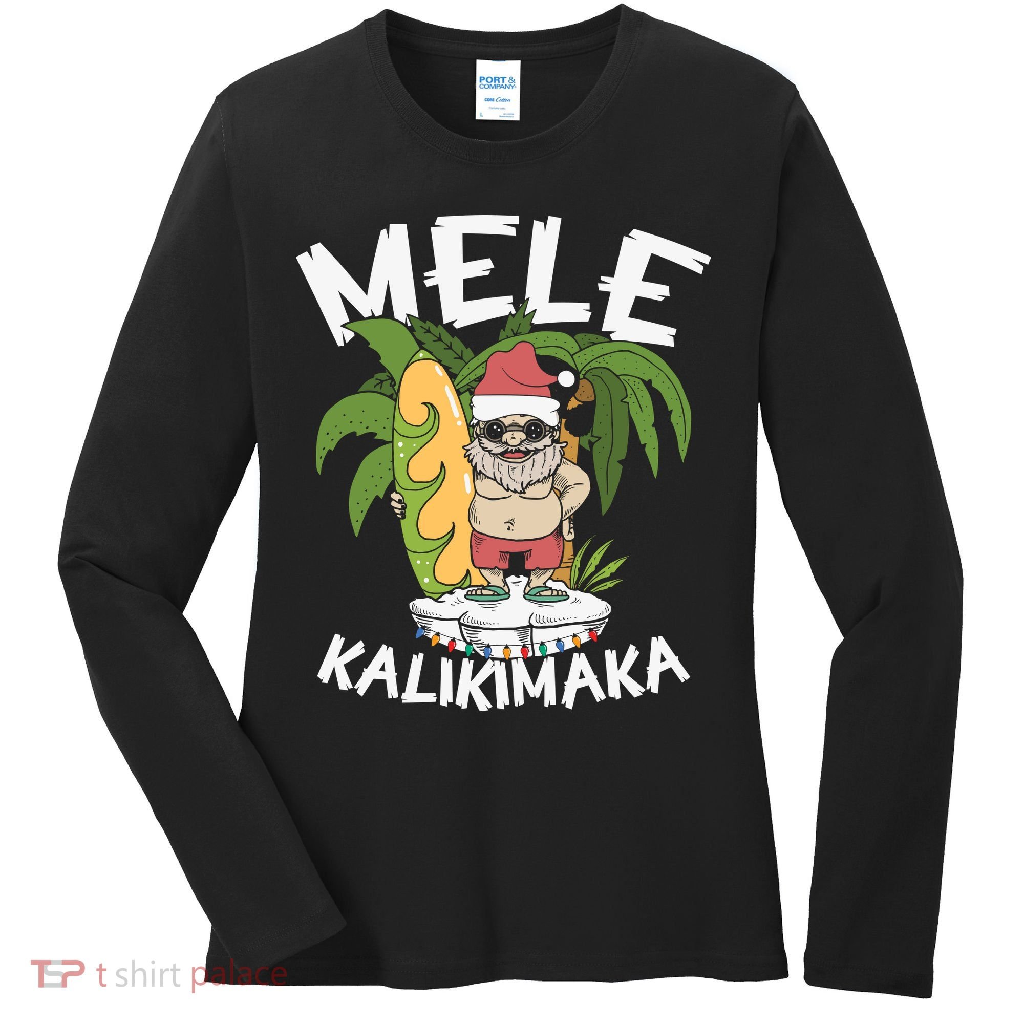 Mele Kalikimaka Palm Tree Hawaiian Christmas In July Women's Long Sleeve Shirt