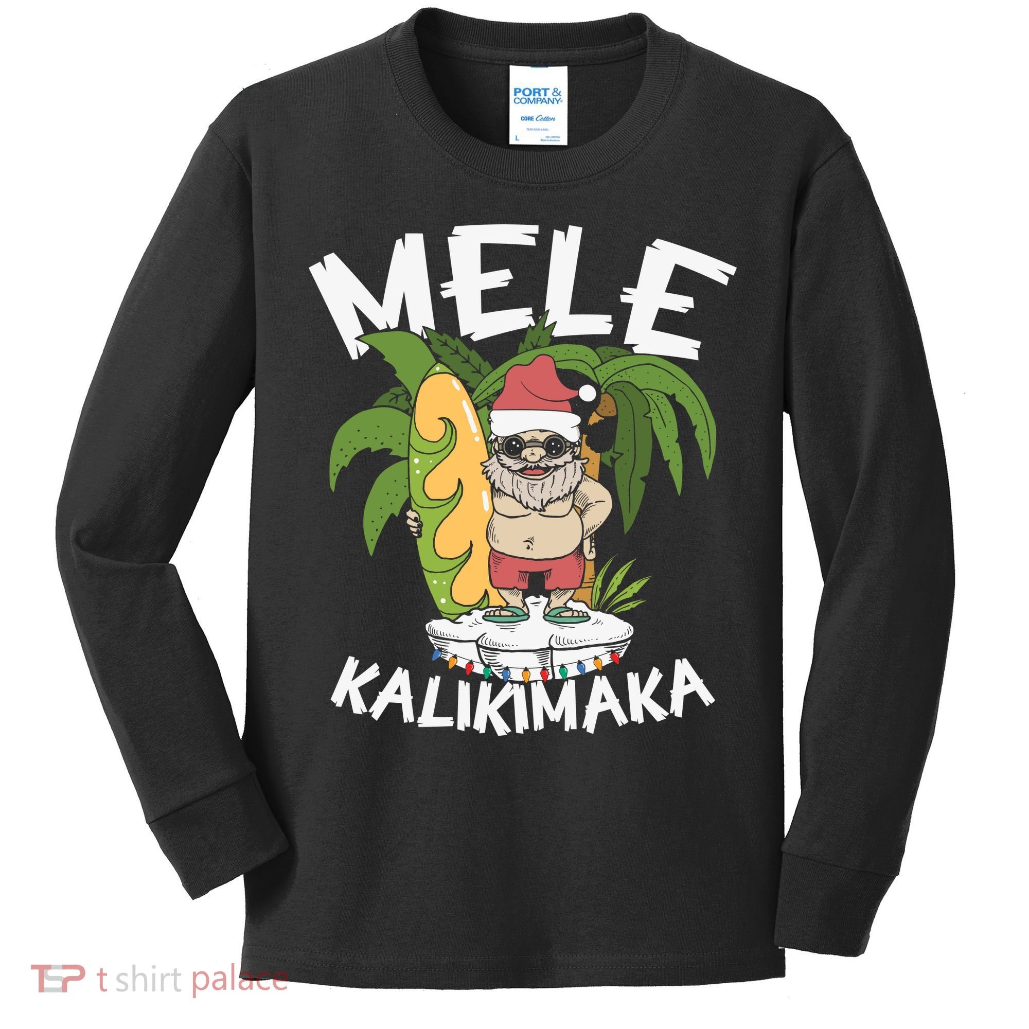 Mele Kalikimaka Palm Tree Hawaiian Christmas In July Kids Long Sleeve Shirt