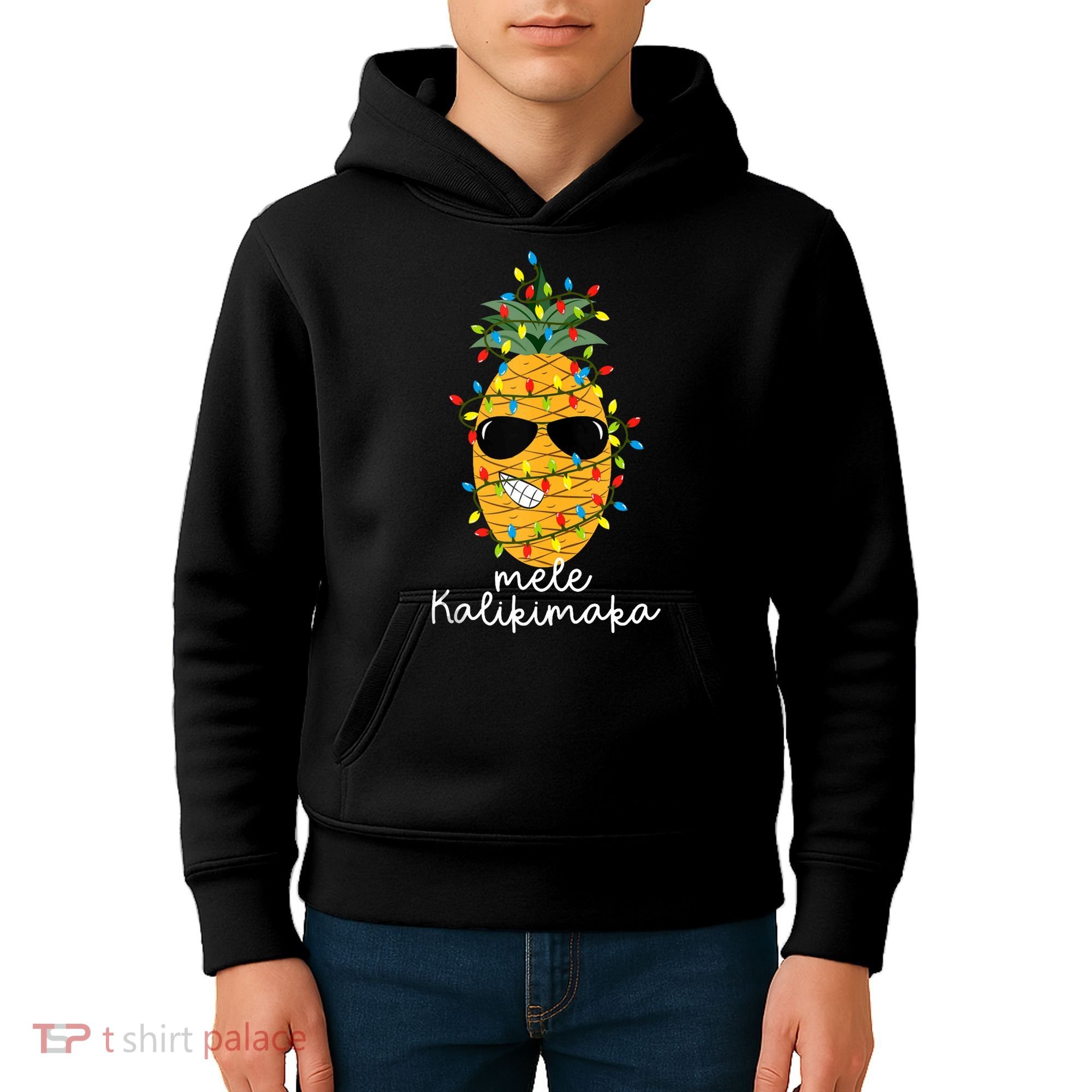 Mele Kalikimaka Pineapple Tree Hawaiian Christmas In July Tank Top Kids Hoodie