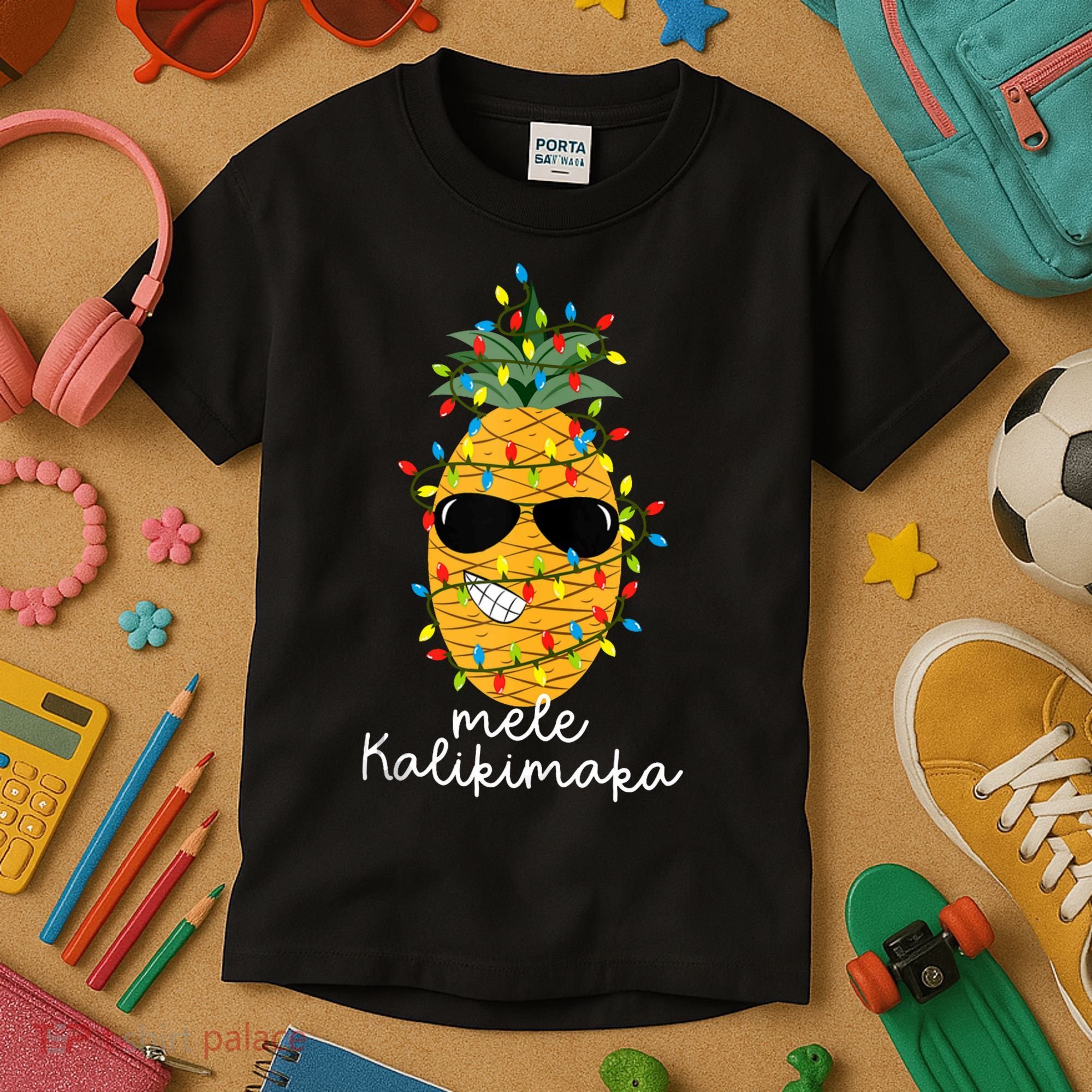 Mele Kalikimaka Pineapple Tree Hawaiian Christmas In July Tank Top Kids T-Shirt