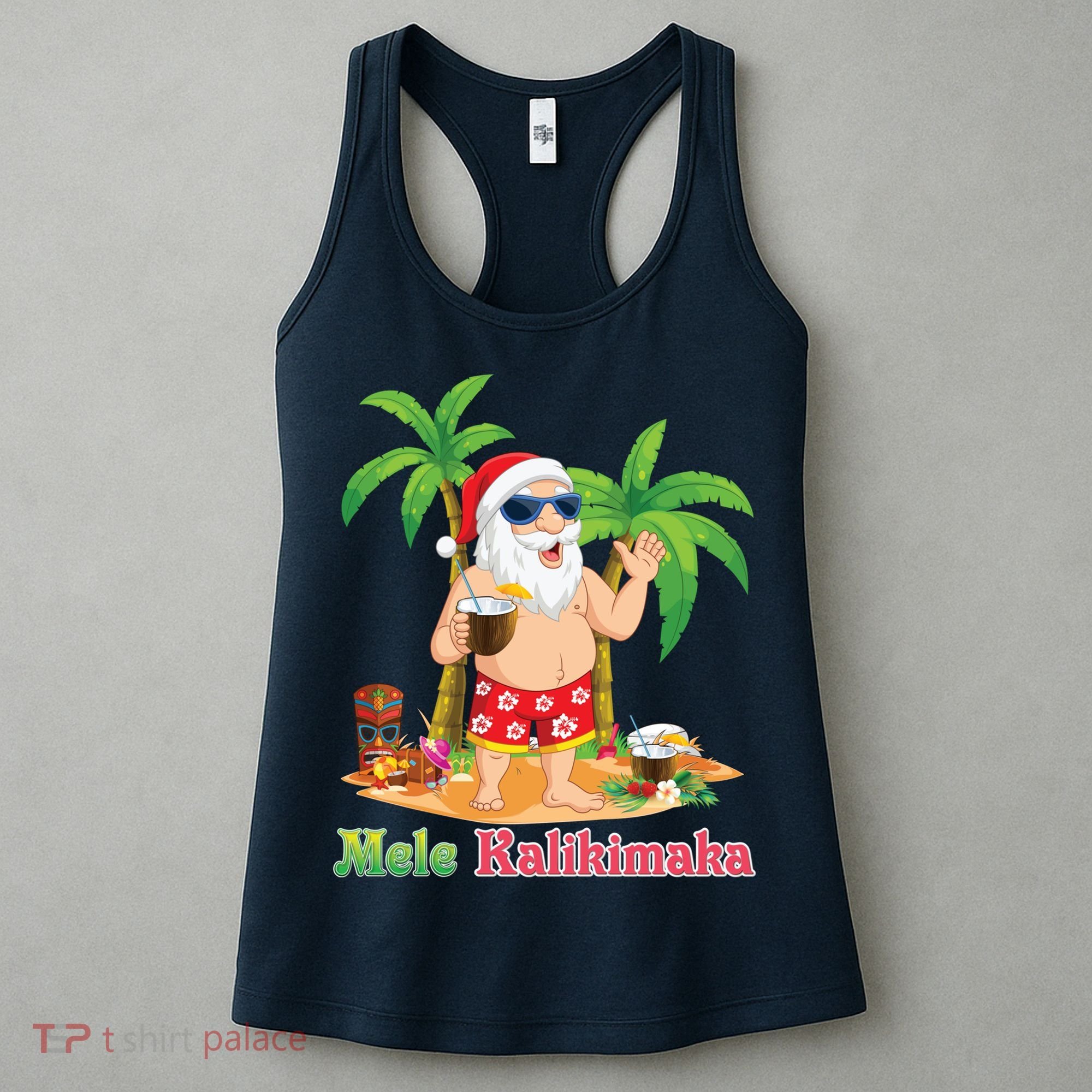Mele Kalikimaka Santa Surfing Christmas Surf In July Merry Women's Tank Top