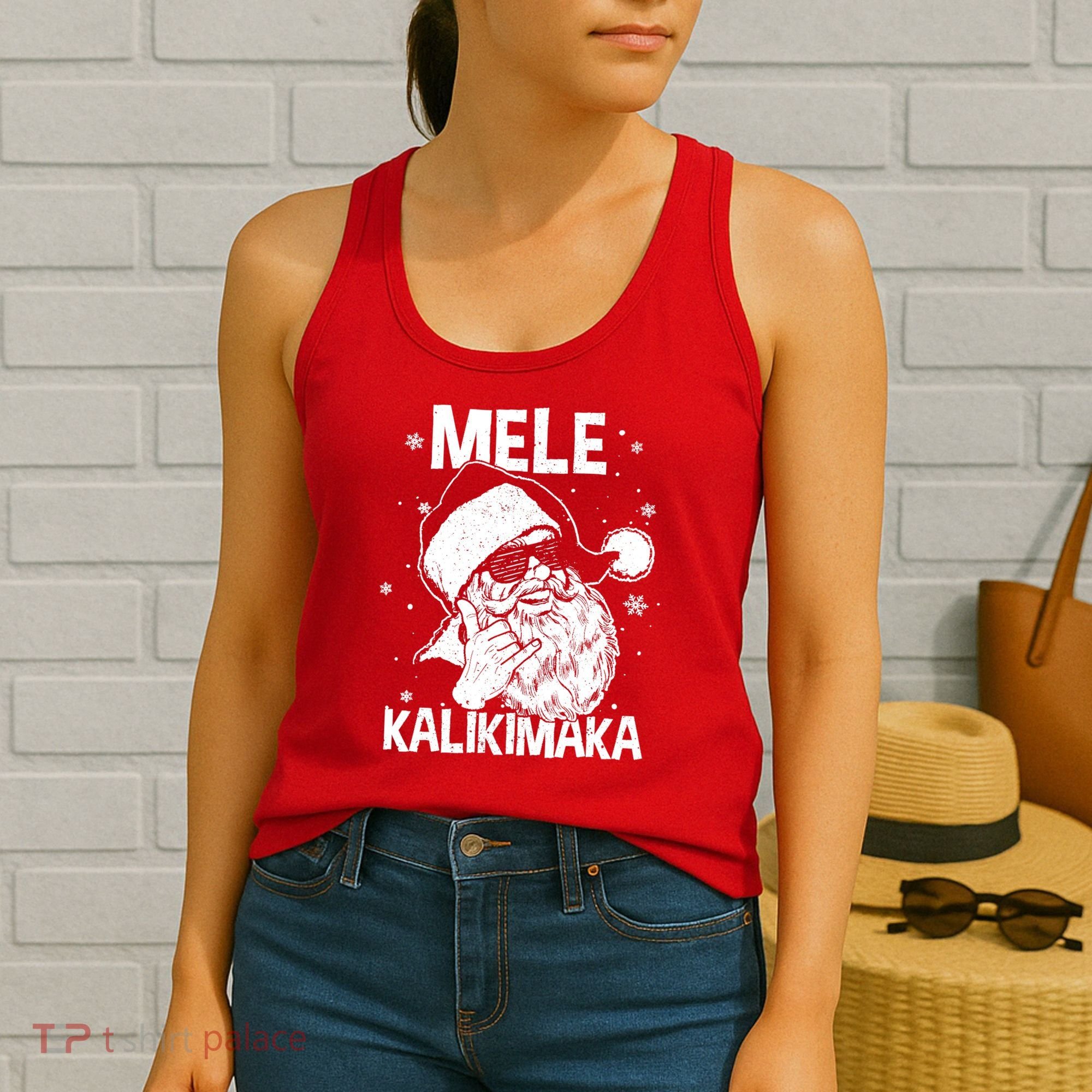 Mele Kalikimaka Santa Claus Shaka Hawaiian Christmas Hawaii Women's Tank Top