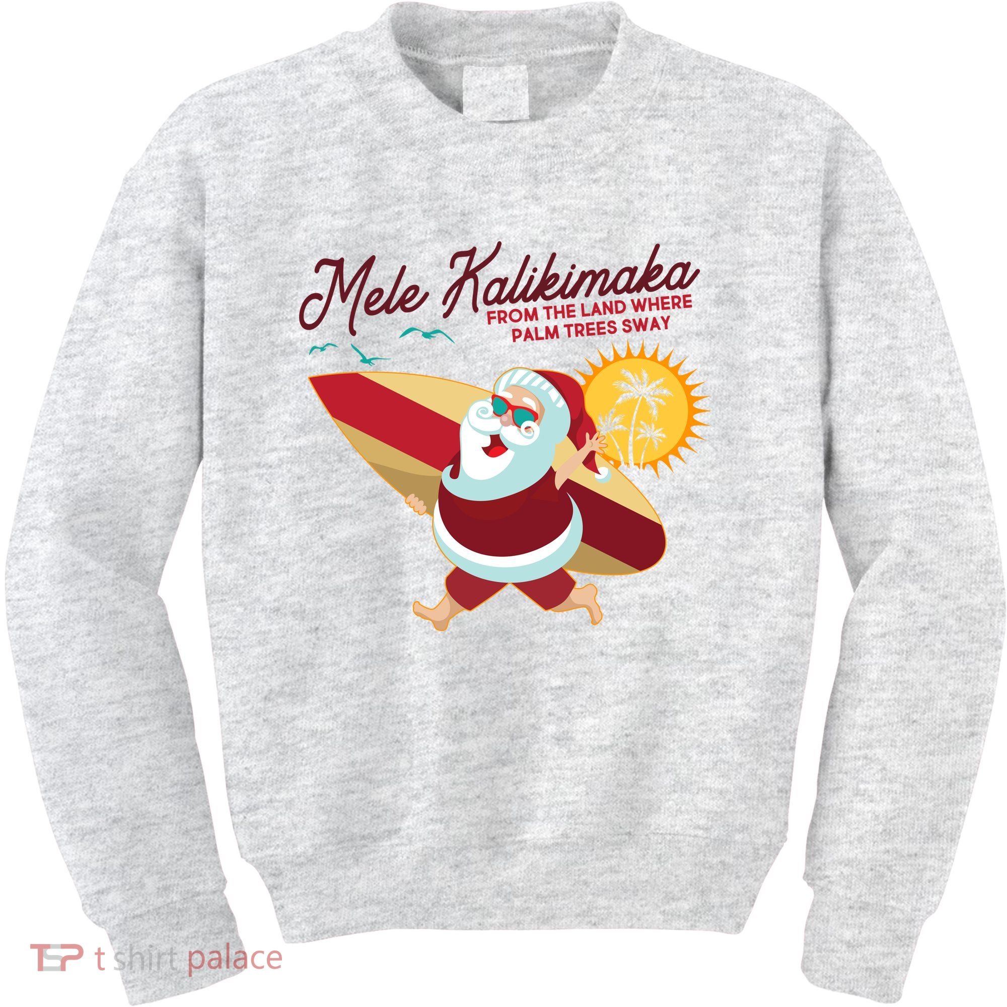 Mele Kalikimaka Surfer Santa Claus Kids Sweatshirt