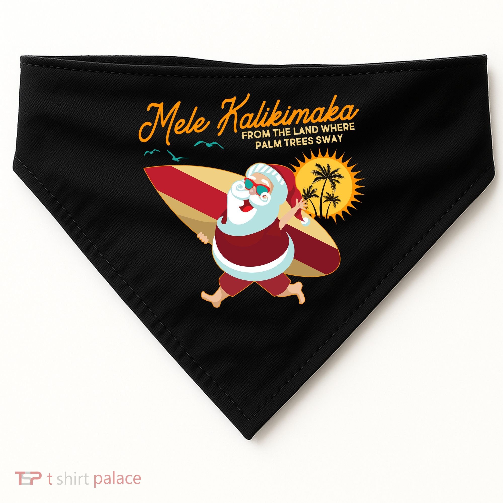 Mele Kalikimaka Surfer Santa Claus USA-Made Doggie Bandana