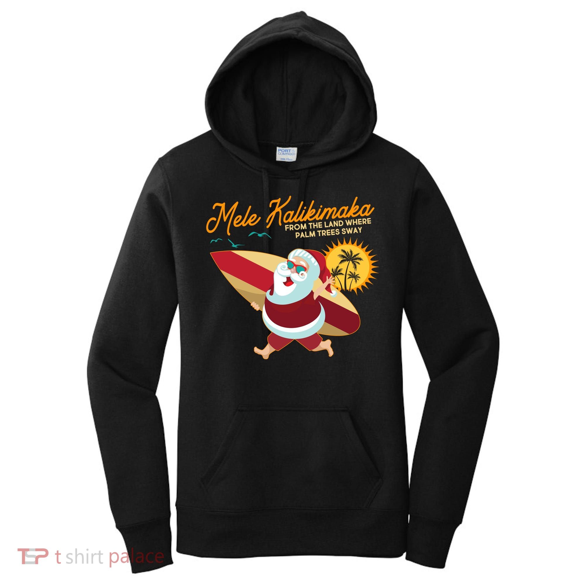 Mele Kalikimaka Surfer Santa Claus Women's Hoodie