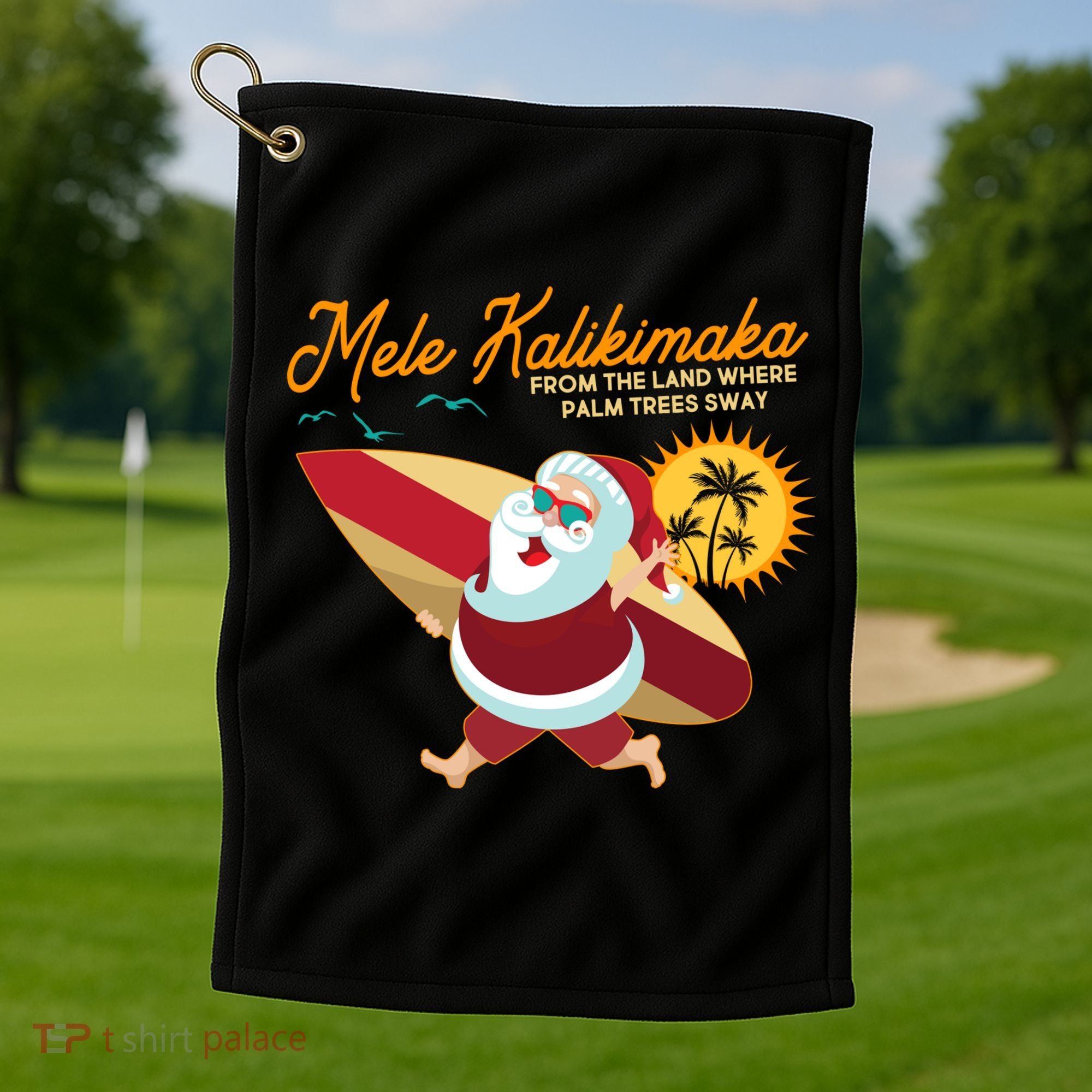 Mele Kalikimaka Surfer Santa Claus Golf Towel
