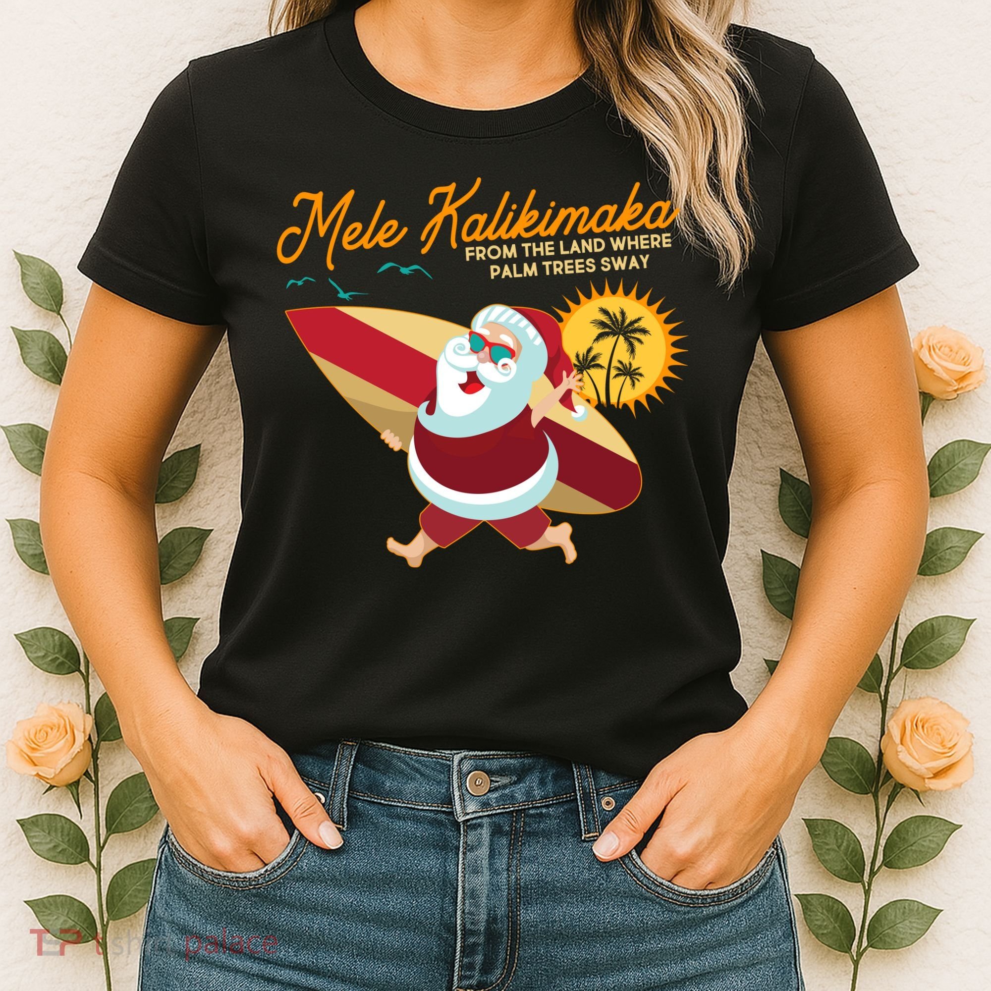 Mele Kalikimaka Surfer Santa Claus Women's T-Shirt