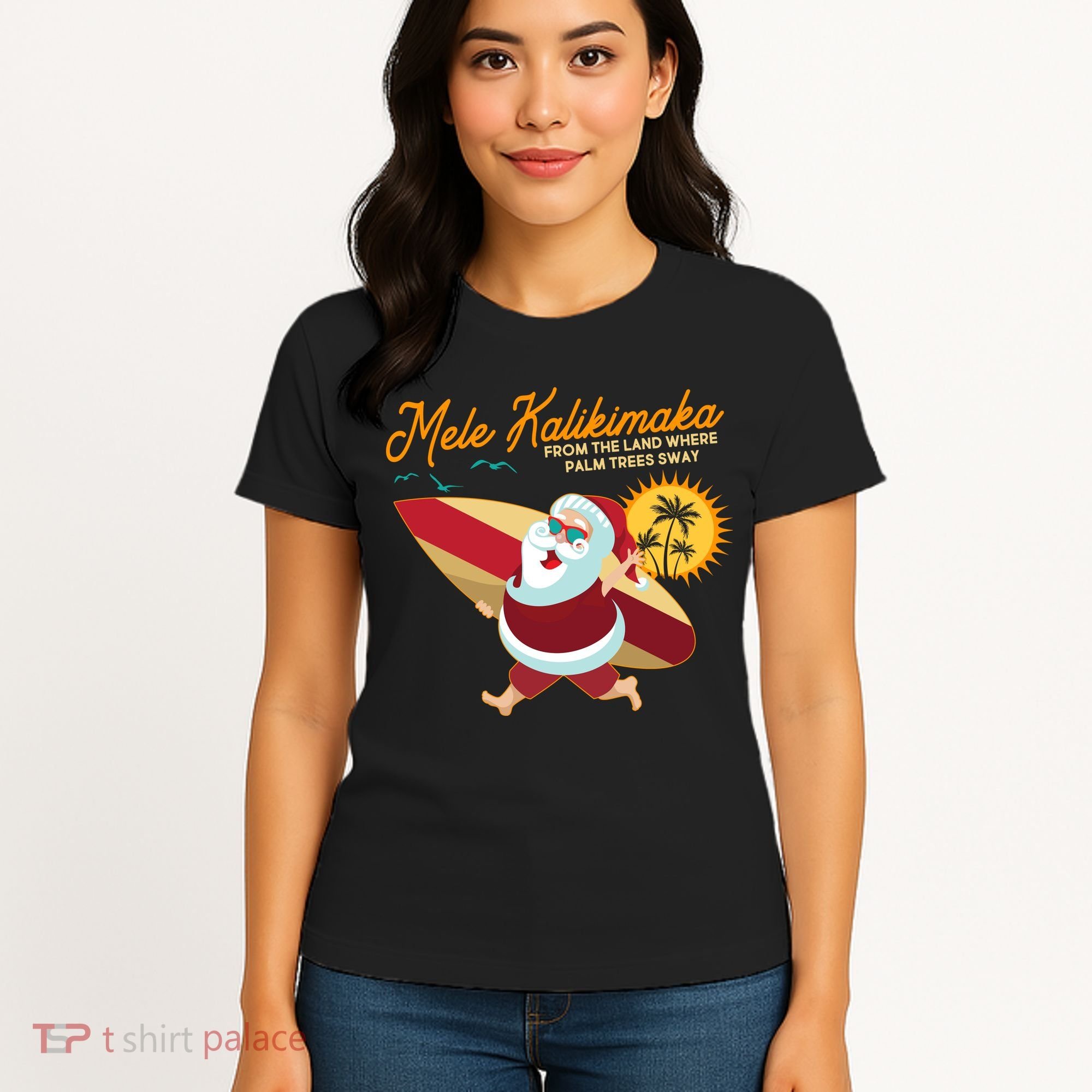 Mele Kalikimaka Surfer Santa Claus Women's T-Shirt