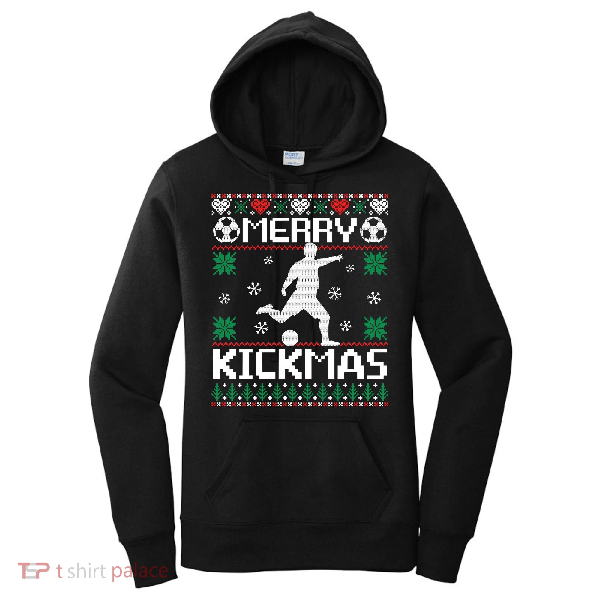 Merry Kickmas Soccer Player Sports Ugly Christmas Sweater Women's Hoodie