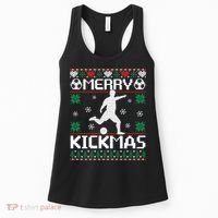 Merry Kickmas Soccer Player Sports Ugly Christmas Sweater Women's Tank Top thumb 0