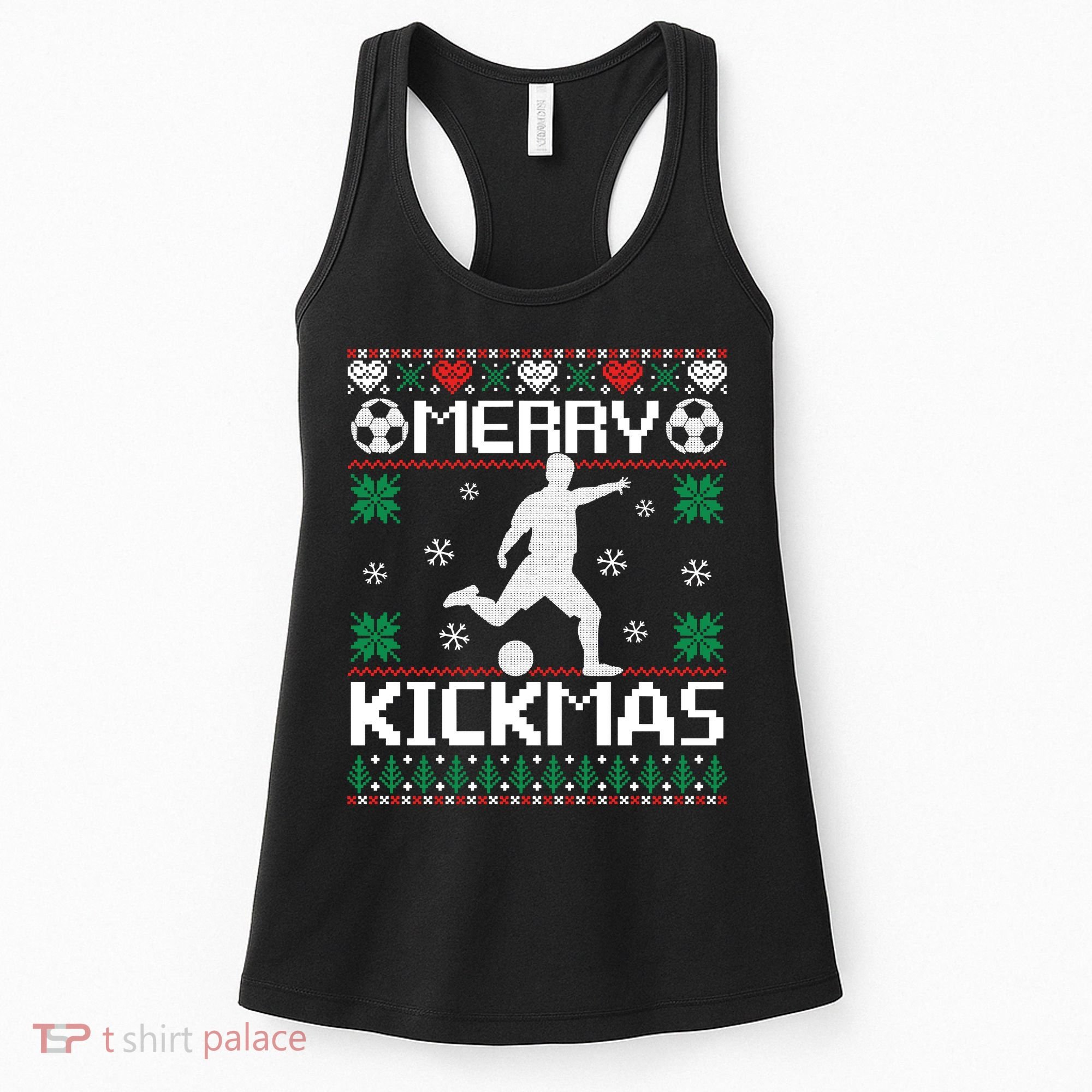 Merry Kickmas Soccer Player Sports Ugly Christmas Sweater Women's Tank Top