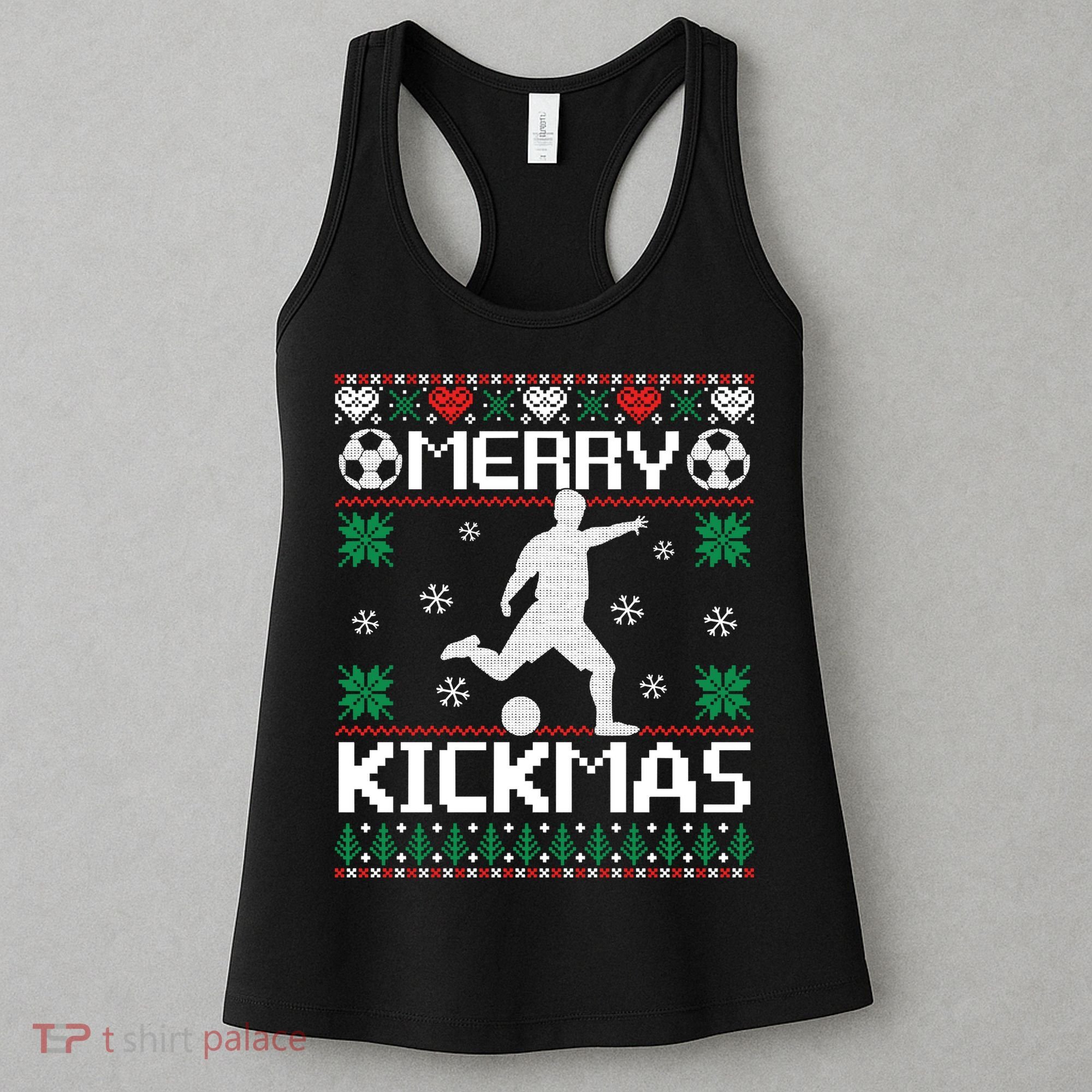 Merry Kickmas Soccer Player Sports Ugly Christmas Sweater Women's Tank Top