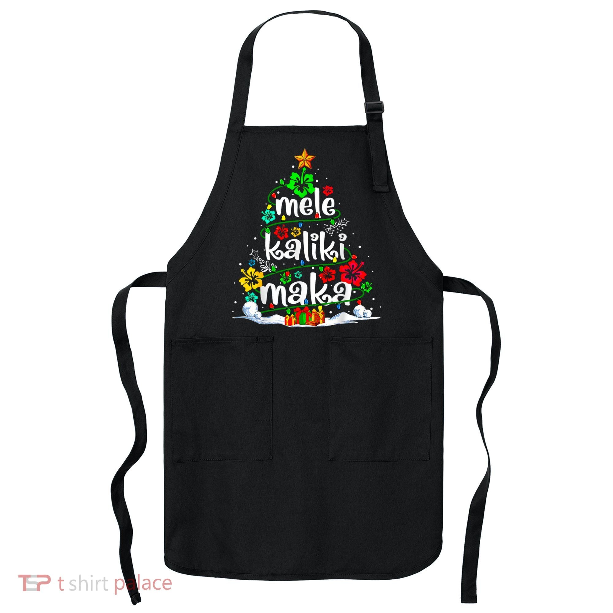 Mele Kalikimaka Tropical Christmas Hawaiian Santa Xmas Tree Apron