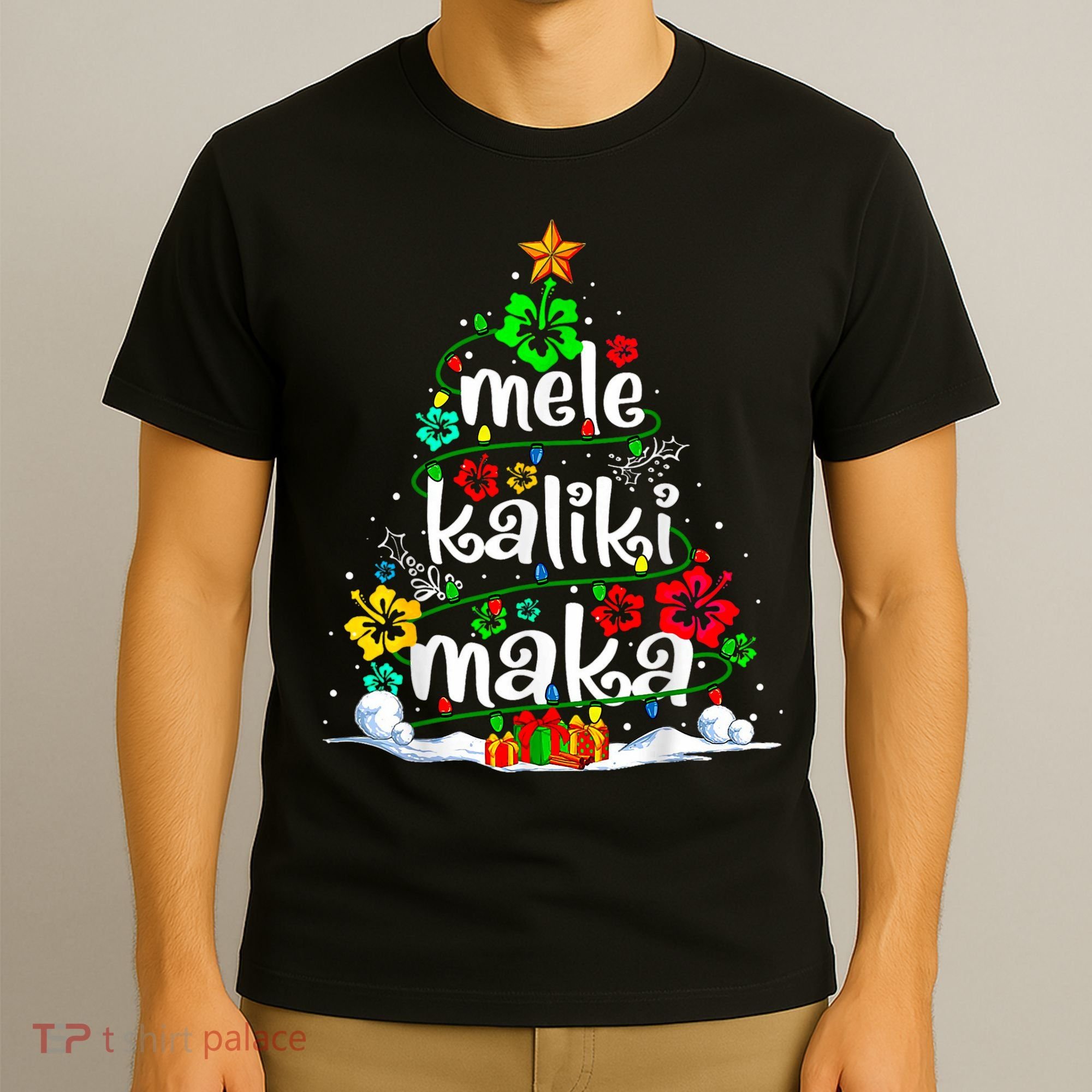 Mele Kalikimaka Tropical Christmas Hawaiian Santa Xmas Tree T-Shirt