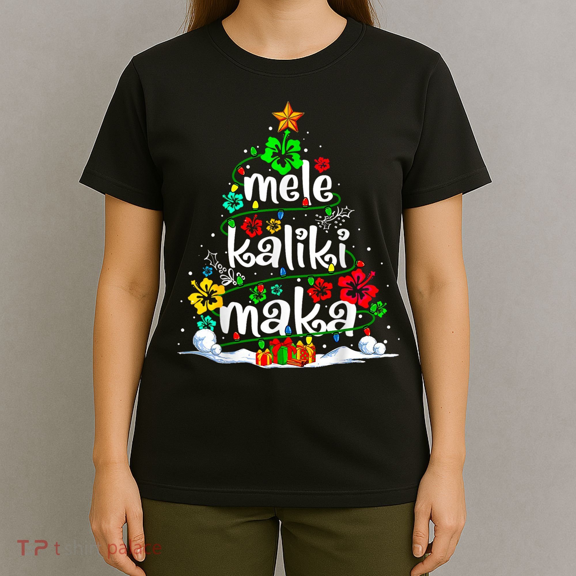 Mele Kalikimaka Tropical Christmas Hawaiian Santa Xmas Tree T-Shirt