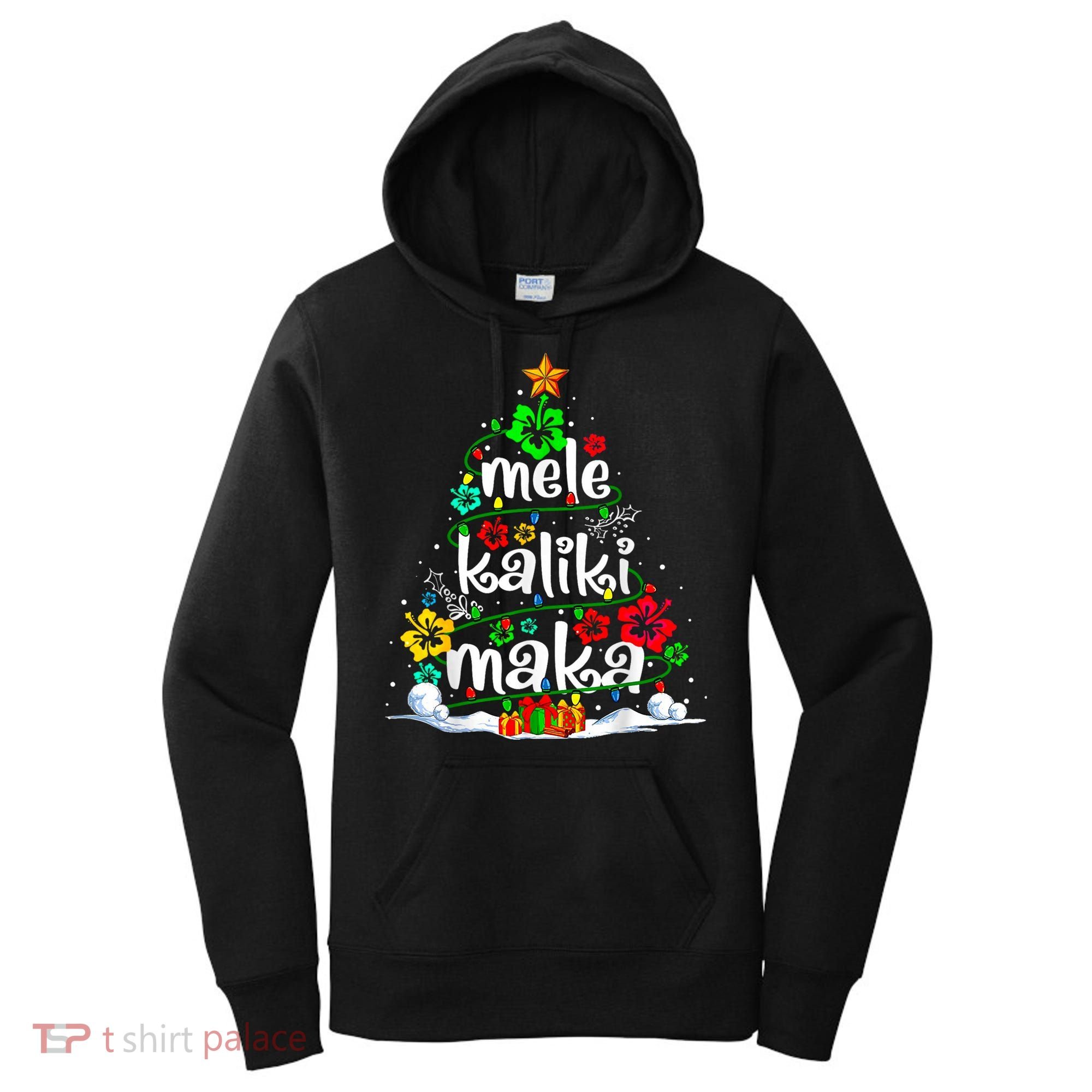 Mele Kalikimaka Tropical Christmas Hawaiian Santa Xmas Tree Women's Hoodie