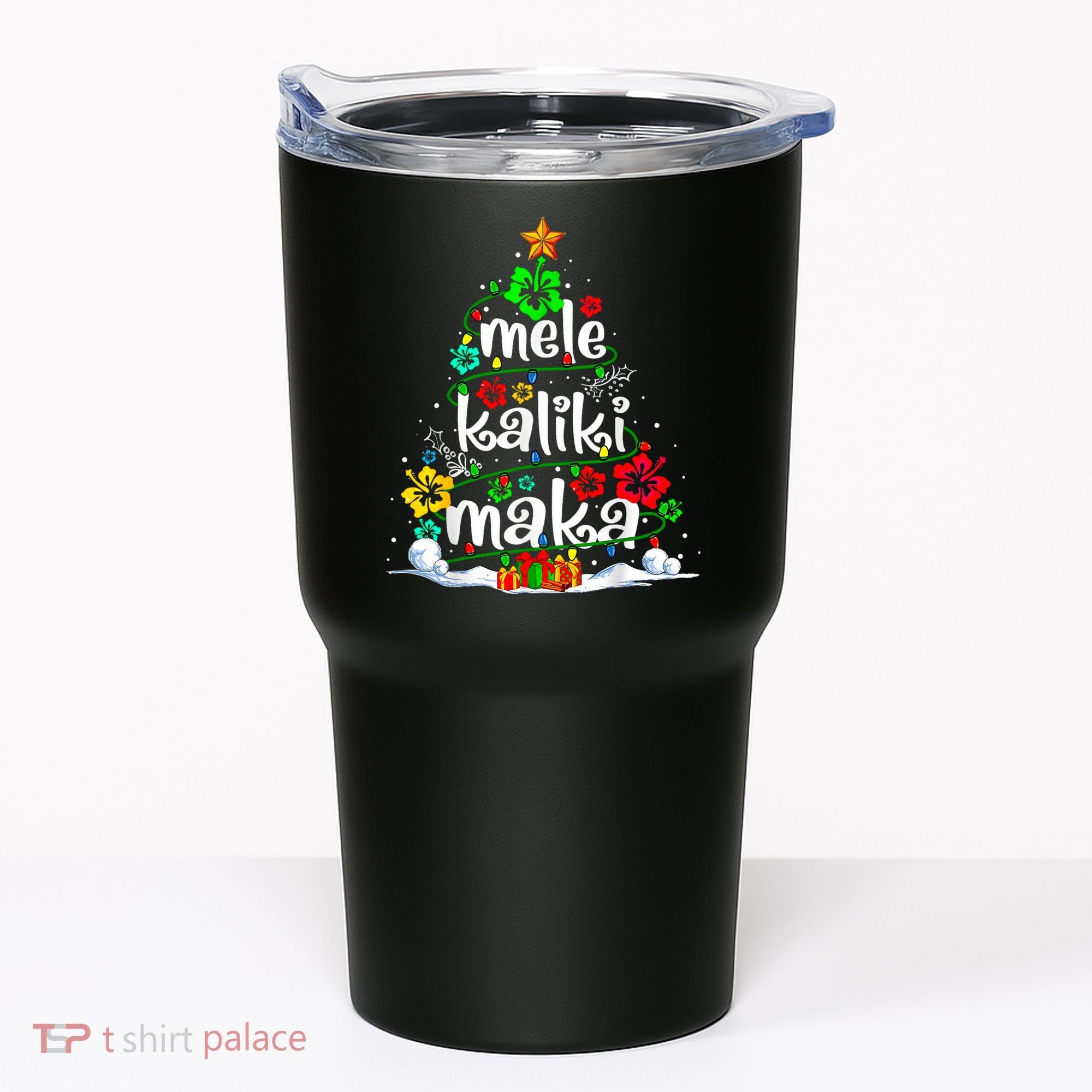 Mele Kalikimaka Tropical Christmas Hawaiian Santa Xmas Tree Tumbler