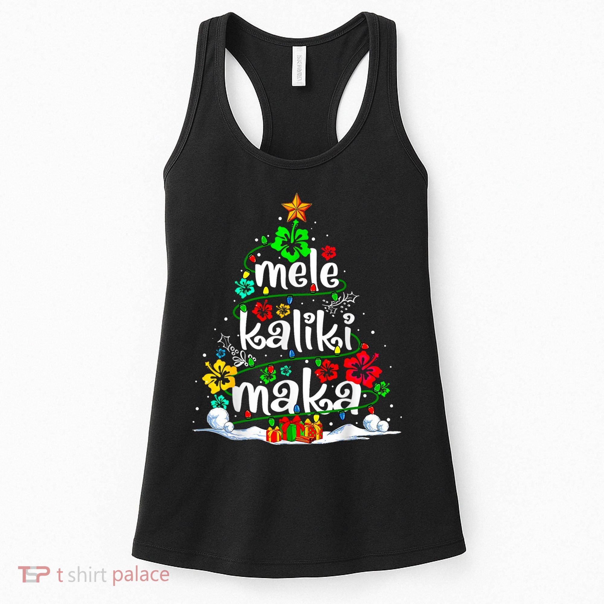 Mele Kalikimaka Tropical Christmas Hawaiian Santa Xmas Tree Women's Tank Top