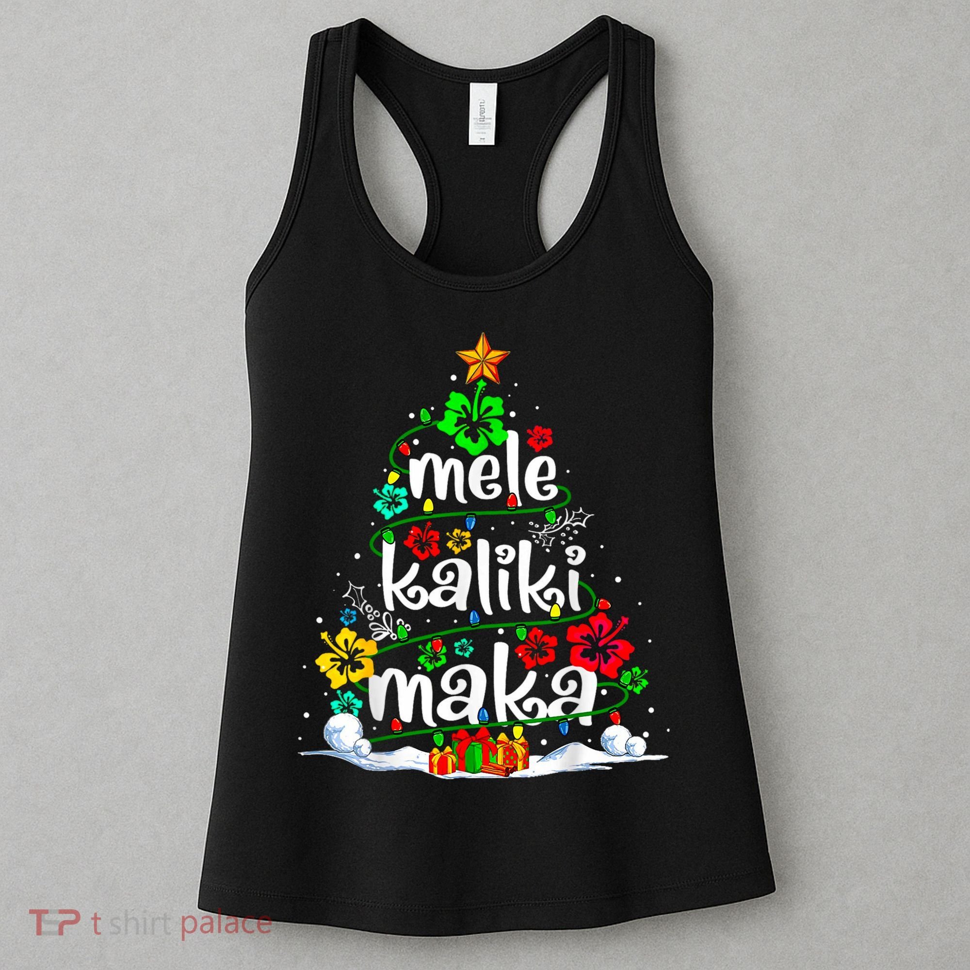 Mele Kalikimaka Tropical Christmas Hawaiian Santa Xmas Tree Women's Tank Top