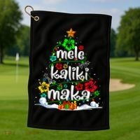 Mele Kalikimaka Tropical Christmas Hawaiian Santa Xmas Tree Golf Towel thumb 1