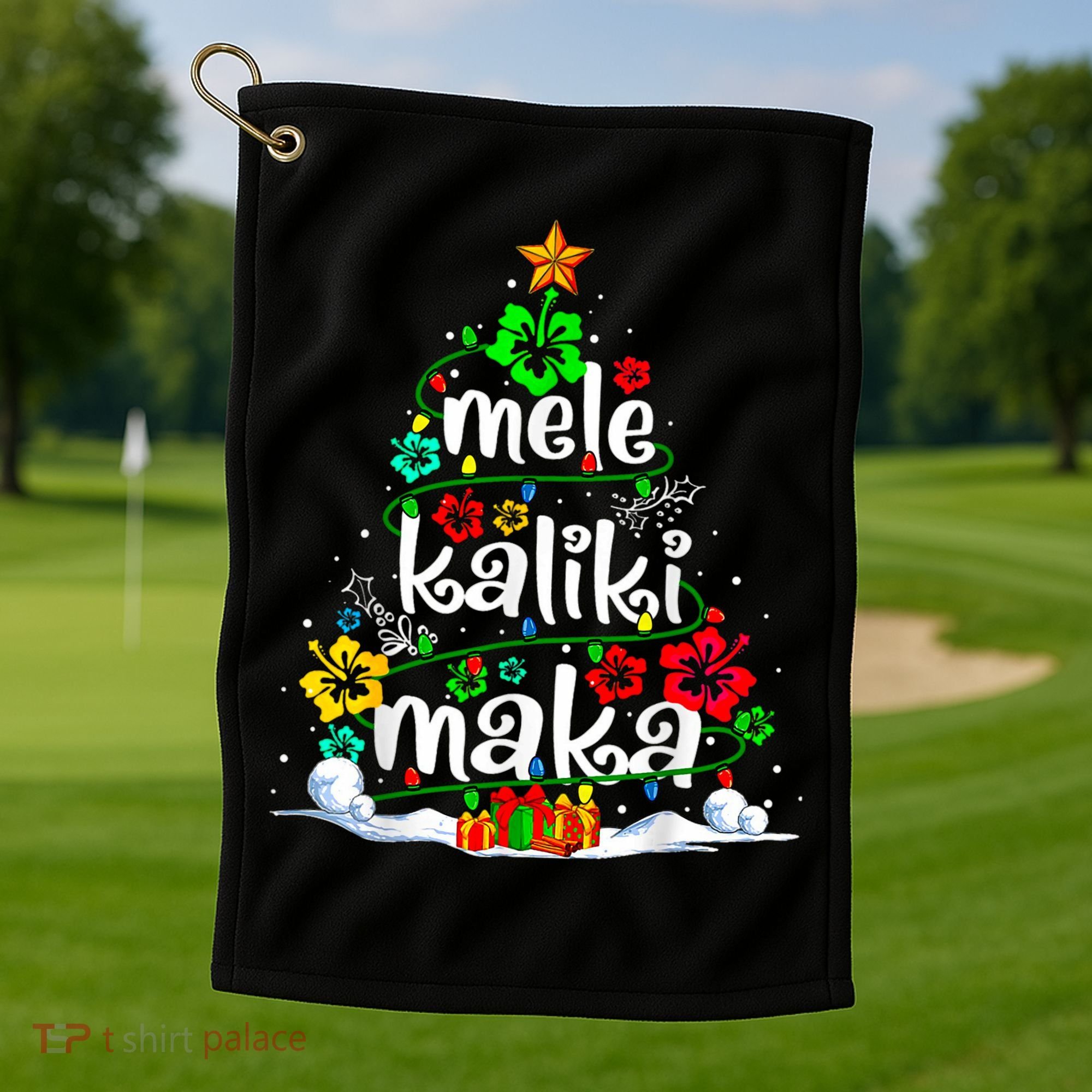 Mele Kalikimaka Tropical Christmas Hawaiian Santa Xmas Tree Golf Towel