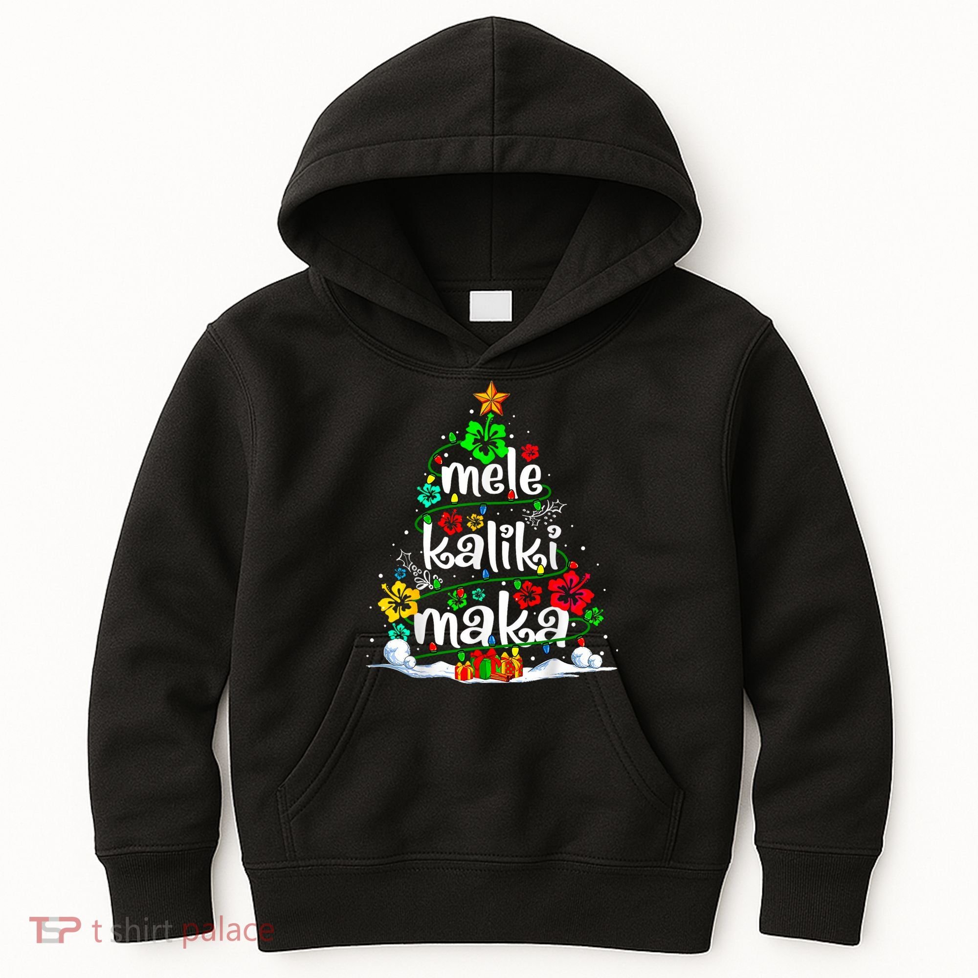 Mele Kalikimaka Tropical Christmas Hawaiian Santa Xmas Tree Kids Hoodie