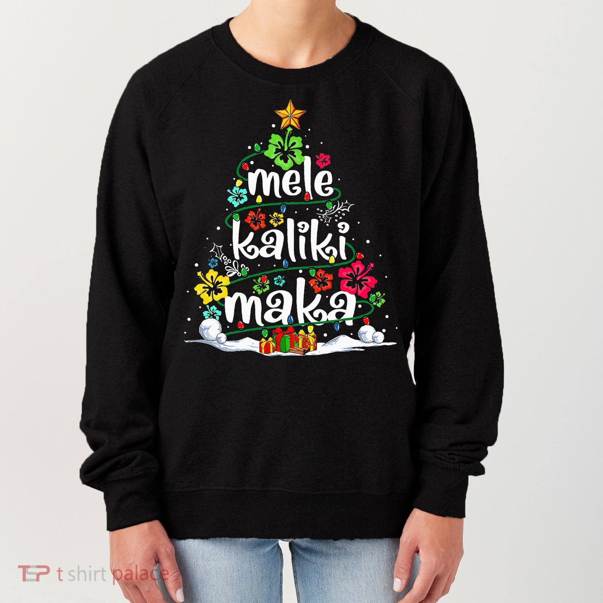 Mele Kalikimaka Tropical Christmas Hawaiian Santa Xmas Tree Women's Sweatshirt