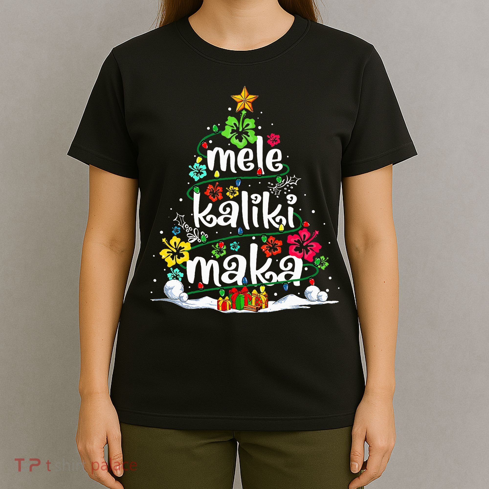 Mele Kalikimaka Tropical Christmas Hawaiian Santa Xmas Tree T-Shirt