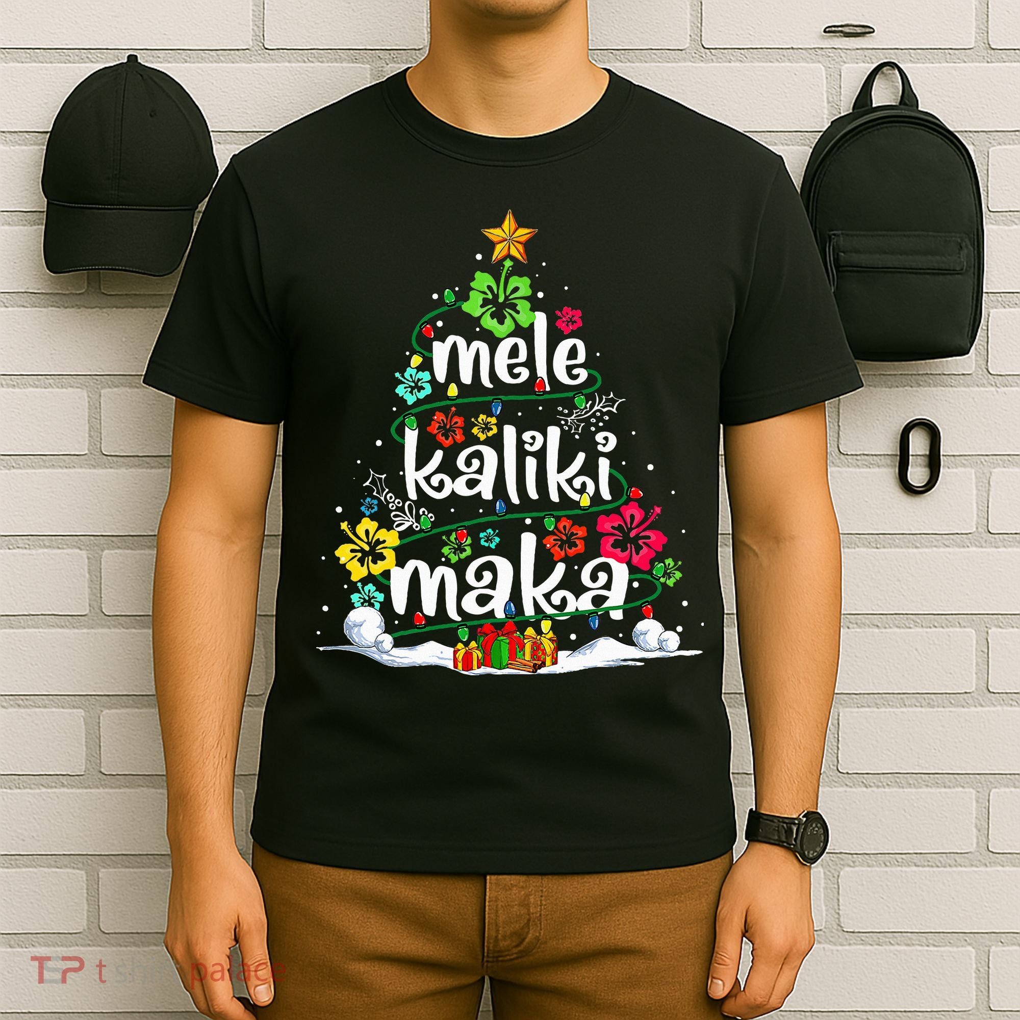 Mele Kalikimaka Tropical Christmas Hawaiian Santa Xmas Tree T-Shirt