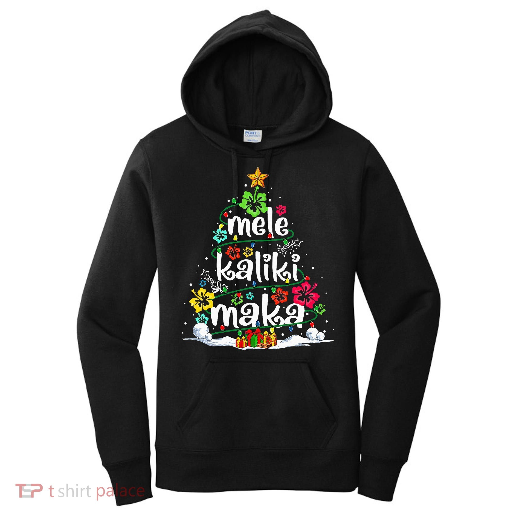 Mele Kalikimaka Tropical Christmas Hawaiian Santa Xmas Tree Women's Hoodie