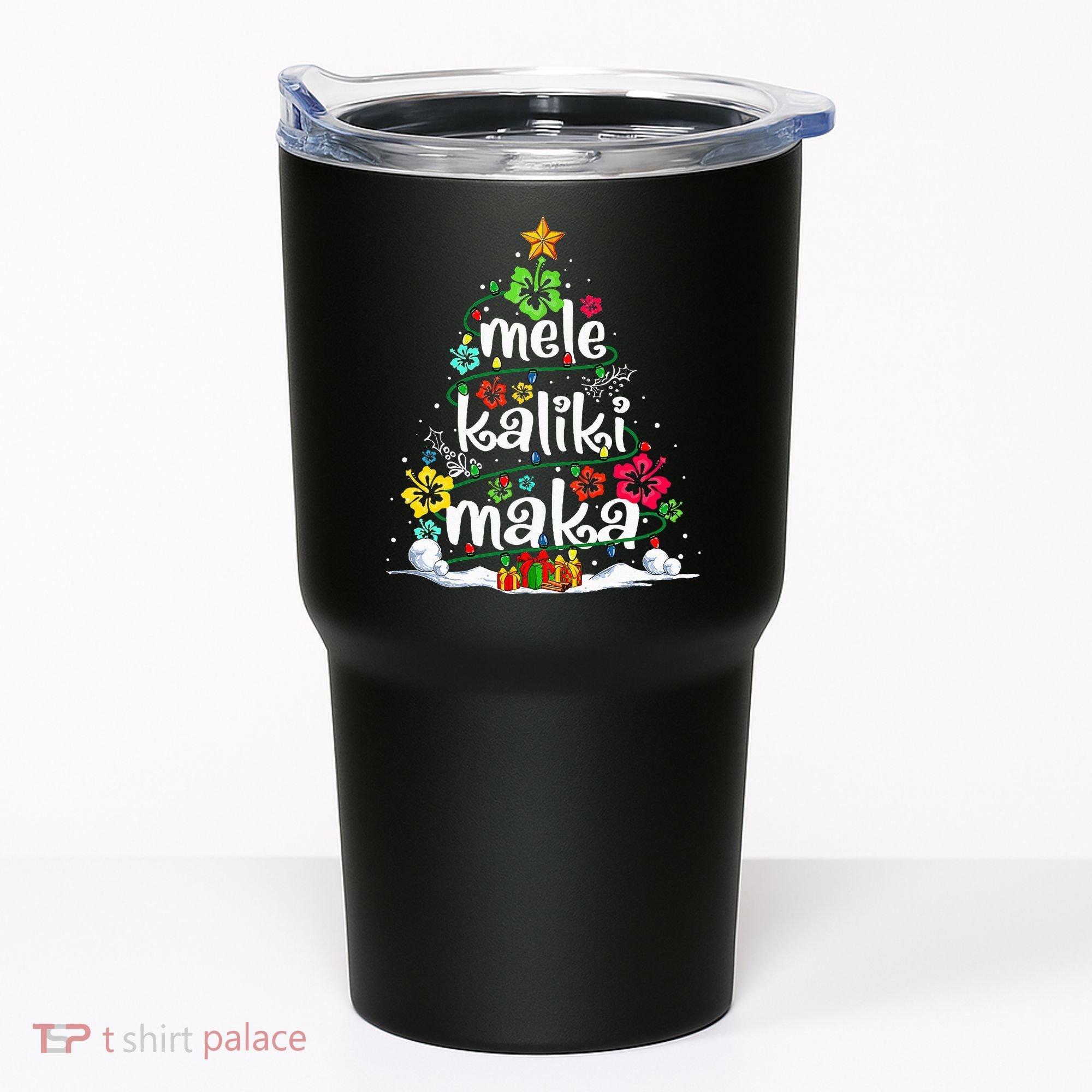 Mele Kalikimaka Tropical Christmas Hawaiian Santa Xmas Tree Tumbler