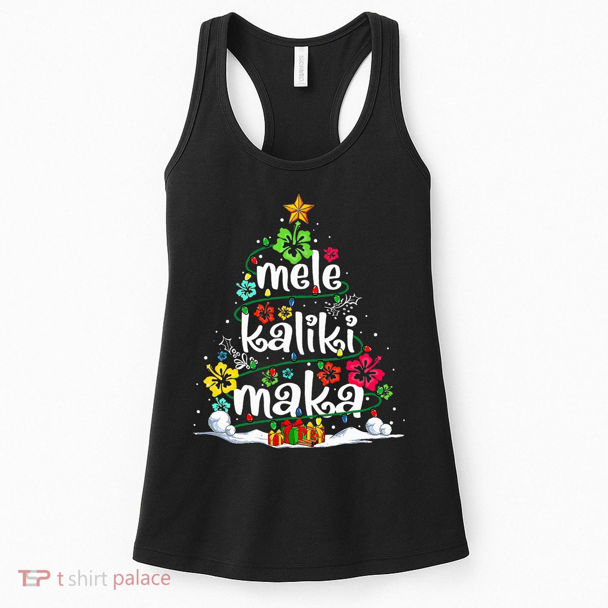 Mele Kalikimaka Tropical Christmas Hawaiian Santa Xmas Tree Women's Tank Top