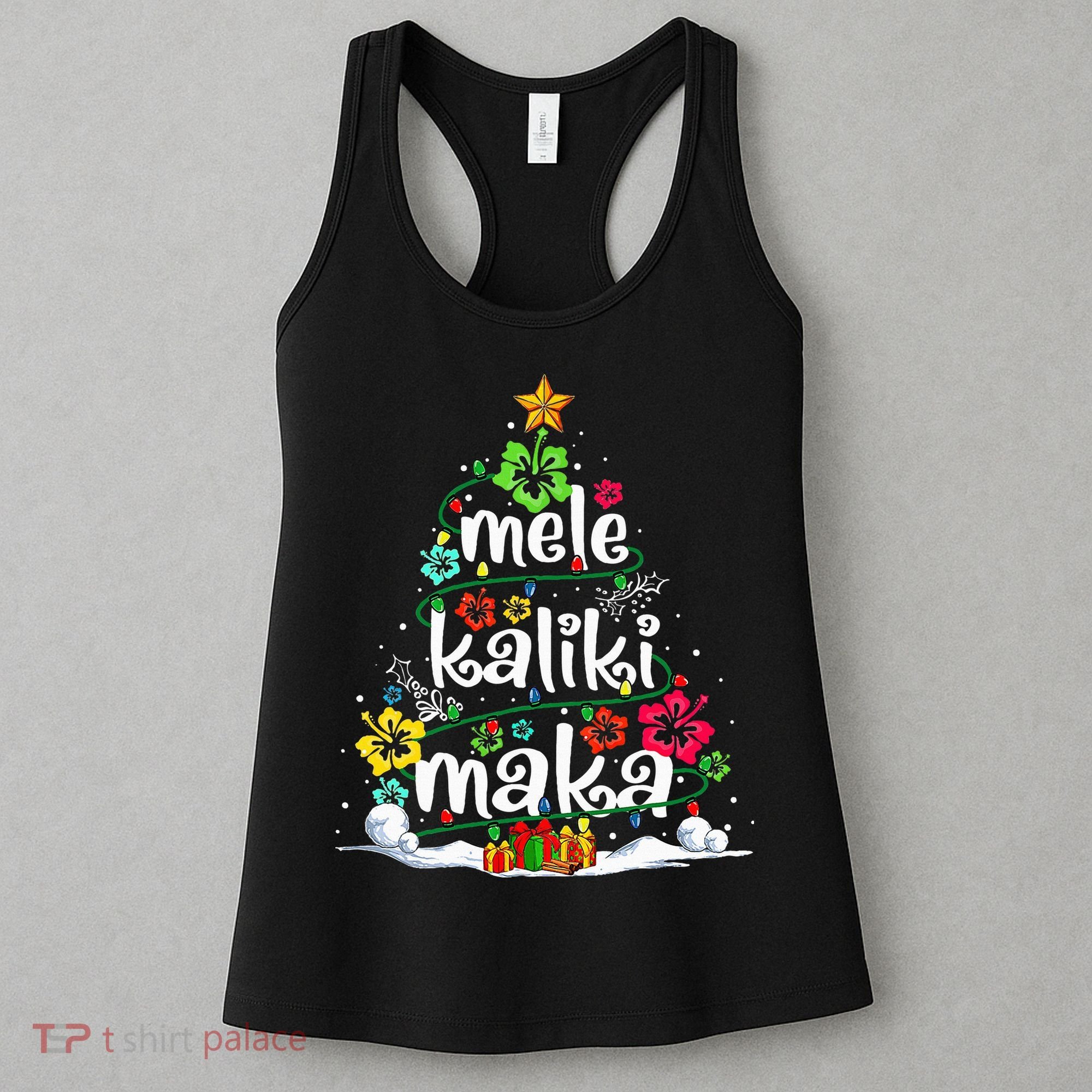 Mele Kalikimaka Tropical Christmas Hawaiian Santa Xmas Tree Women's Tank Top